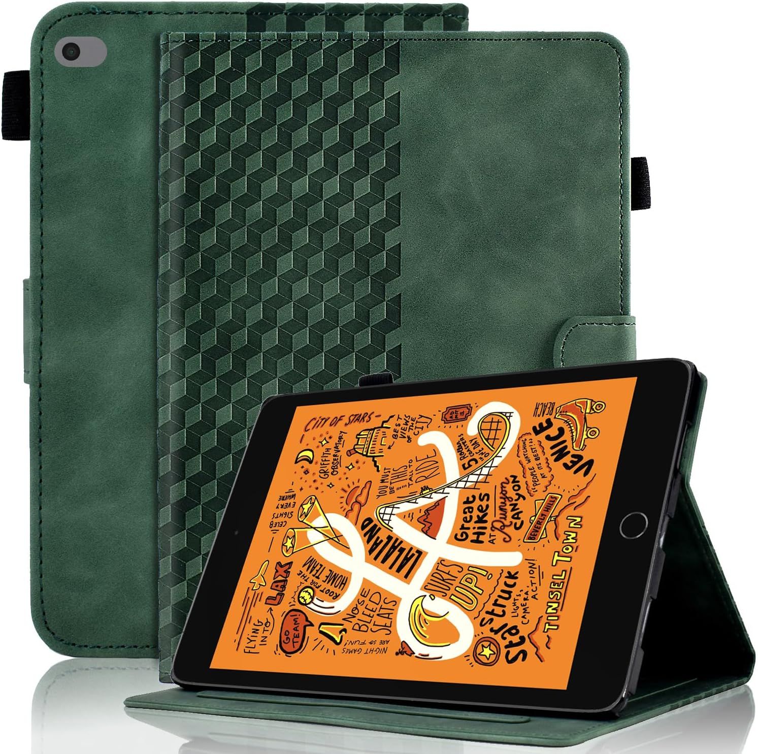 Coque Pour Ipad Mini 5ème Génération 2019/Ipad Mini 4 2015 (7,9 Pouces) Ipad Mini 3/2/1 Housse Cuir Pu Etui De Protection Avec Veille/Réveil Auto Et Multi-Angle Support- Vert Foncé