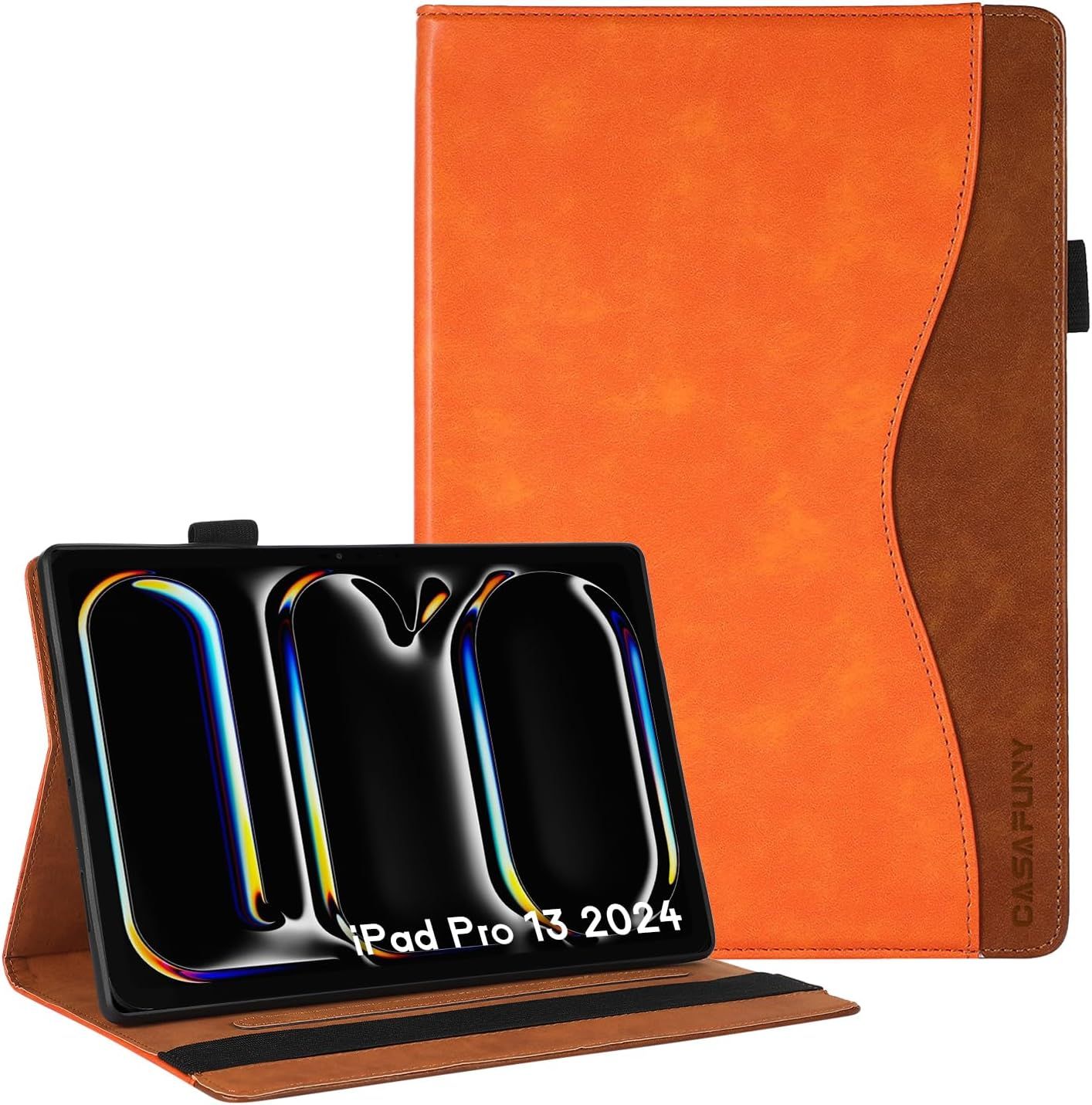 Coque Pour Ipad Pro 13 Pouces 2024 M4 Étui Housse De Protection En Cuir Pu Avec Poche De Document Pour Ipad Pro 13 Pouce 2024 (7ème Génération) Tablet, Orange