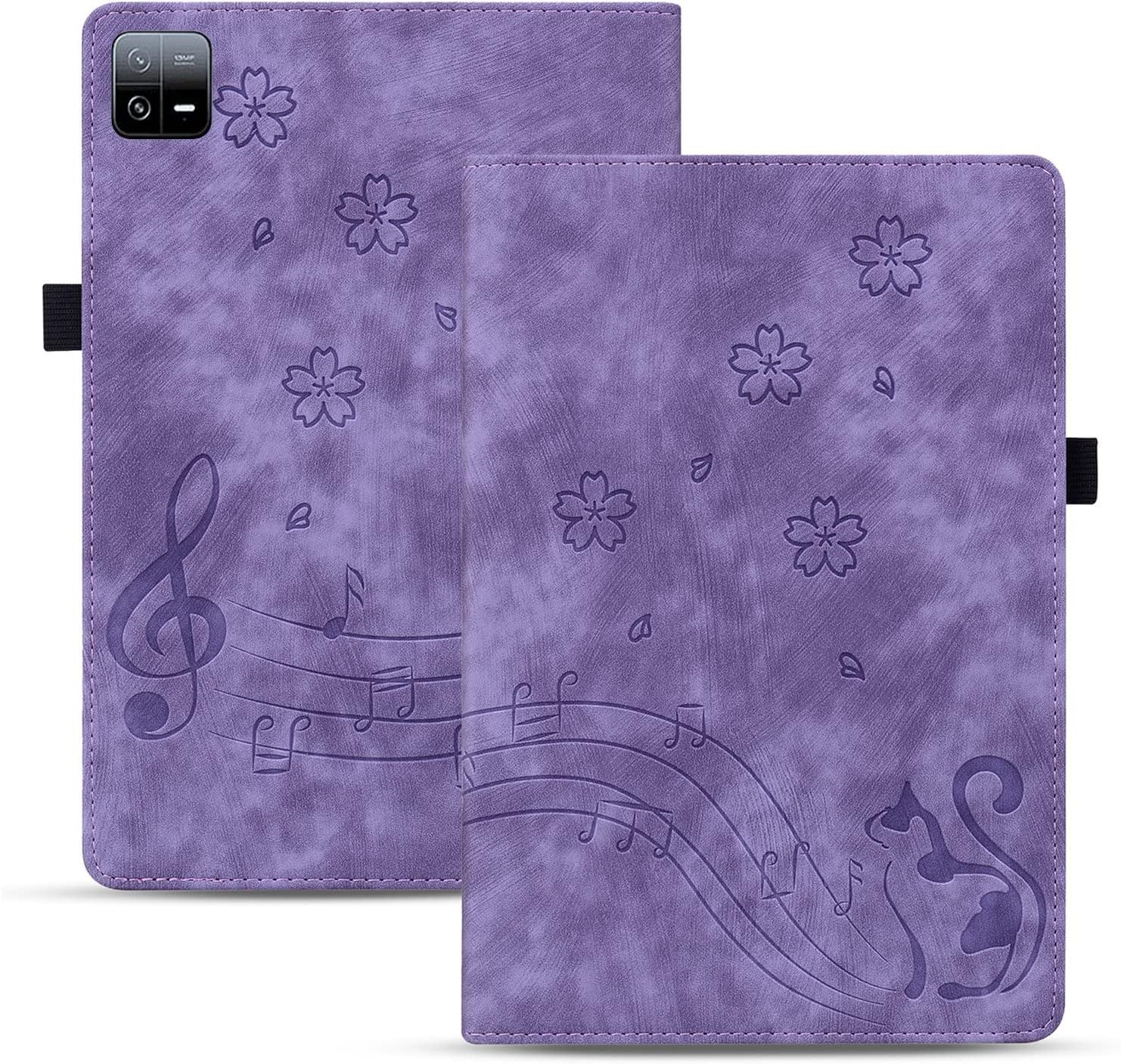 Coque Pour Tablette Xiaomi Pad 6 Pro/Xiaomi Pad 6 11 Pouces 2023 Pu Cuir Flip Case Housse Étui Tablette Xiaomi Pad 6 Pro/Xiaomi Pad 6 Cover Avec Portefeuille Support Fonction, Violet Chat