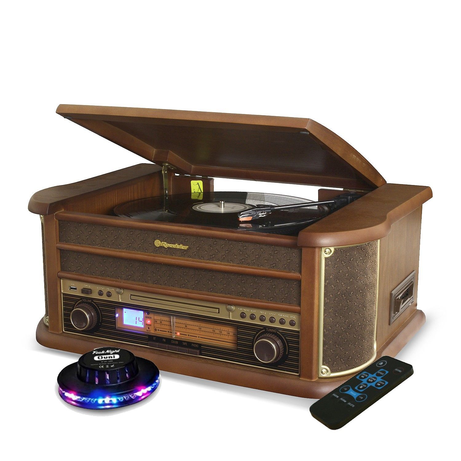 Vinyle Roadstar HIF 1993BT 33 45 78 Trs 2 Enceintes PMPO CD USB Bluetooth FM RADIO CASSETTE en BOIS Ovni