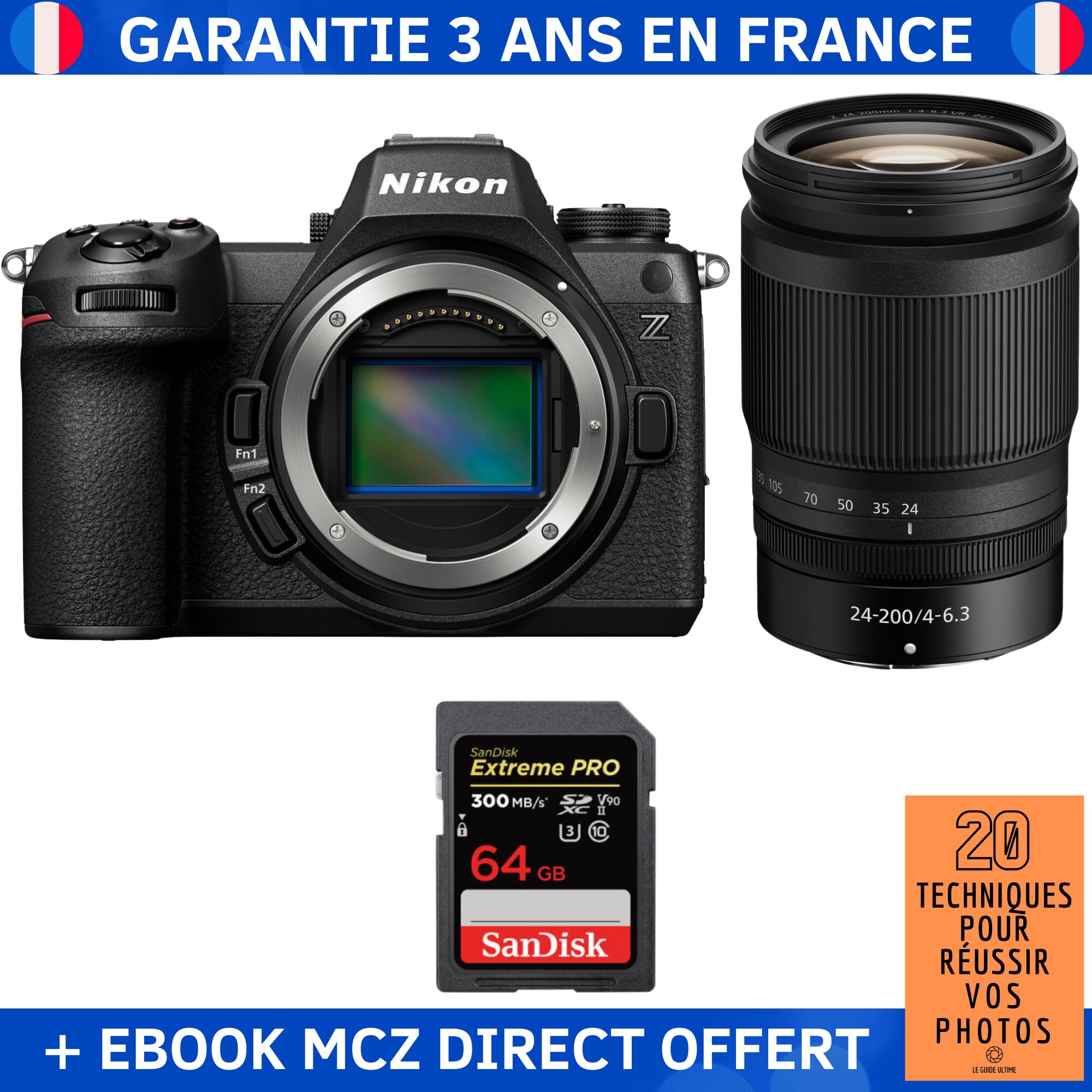 Nikon Z6 III + Z 24 200mm f4 6.3 VR + 1 SanDisk Extreme PRO UHS II SDXC 300 MB/ + Ebook '20 Techniques pour Réussir vos Photos' Appareil Photo Hybride Nikon