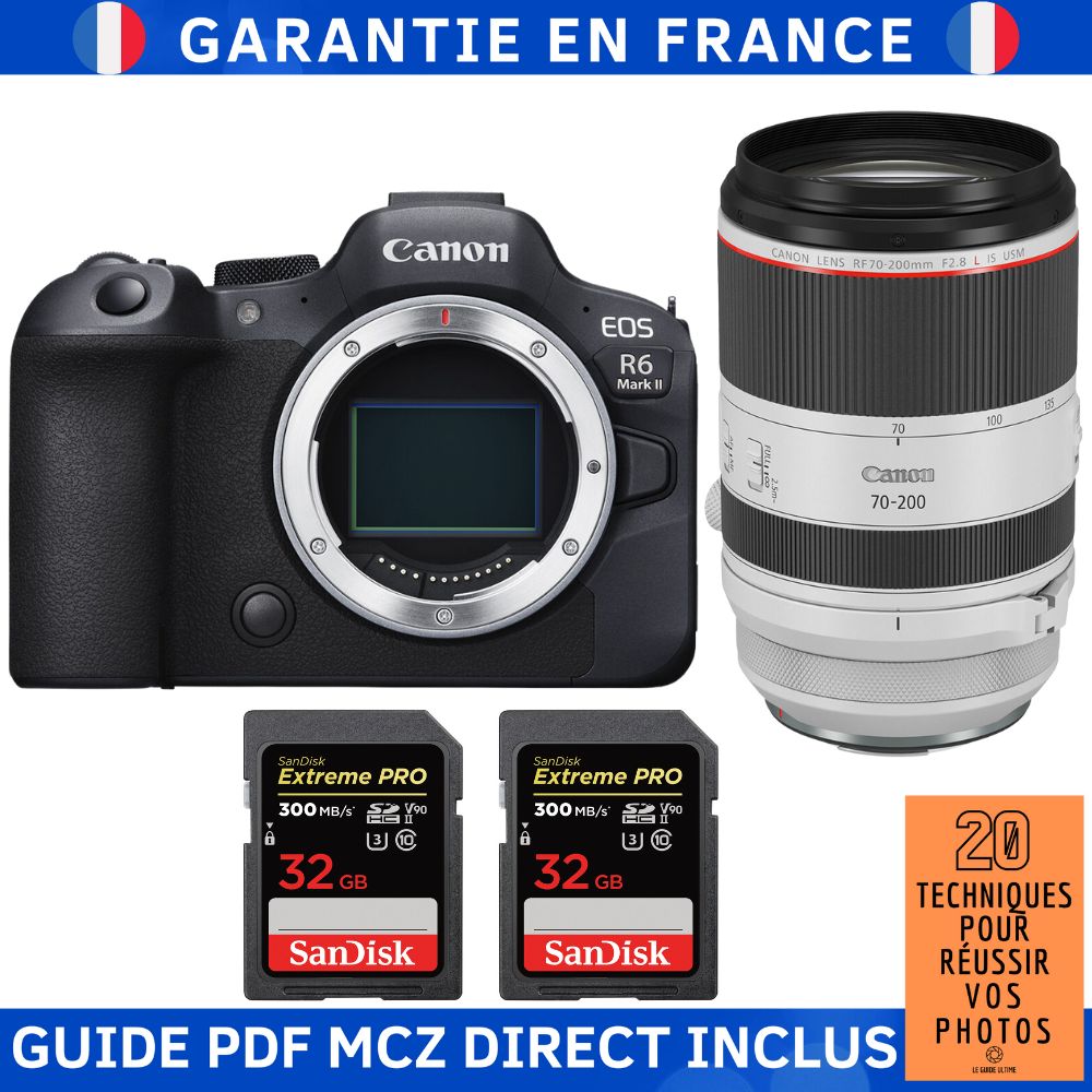 Canon EOS R6 Mark II + RF 70 200mm f2.8 IS USM + 2 SanDisk Extreme PRO UHS II SDXC 300 MB/ + Guide PDF MCZ DIRECT '20 TECHNIQUES POUR RÉUSSIR VOS PHOTOS - vue 3
