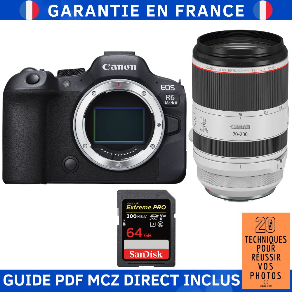 Canon EOS R6 Mark II + RF 70 200mm f2.8 IS USM + 1 SanDisk Extreme PRO UHS II SDXC 300 MB/ + Guide PDF MCZ DIRECT '20 TECHNIQUES POUR RÉUSSIR VOS PHOTOS