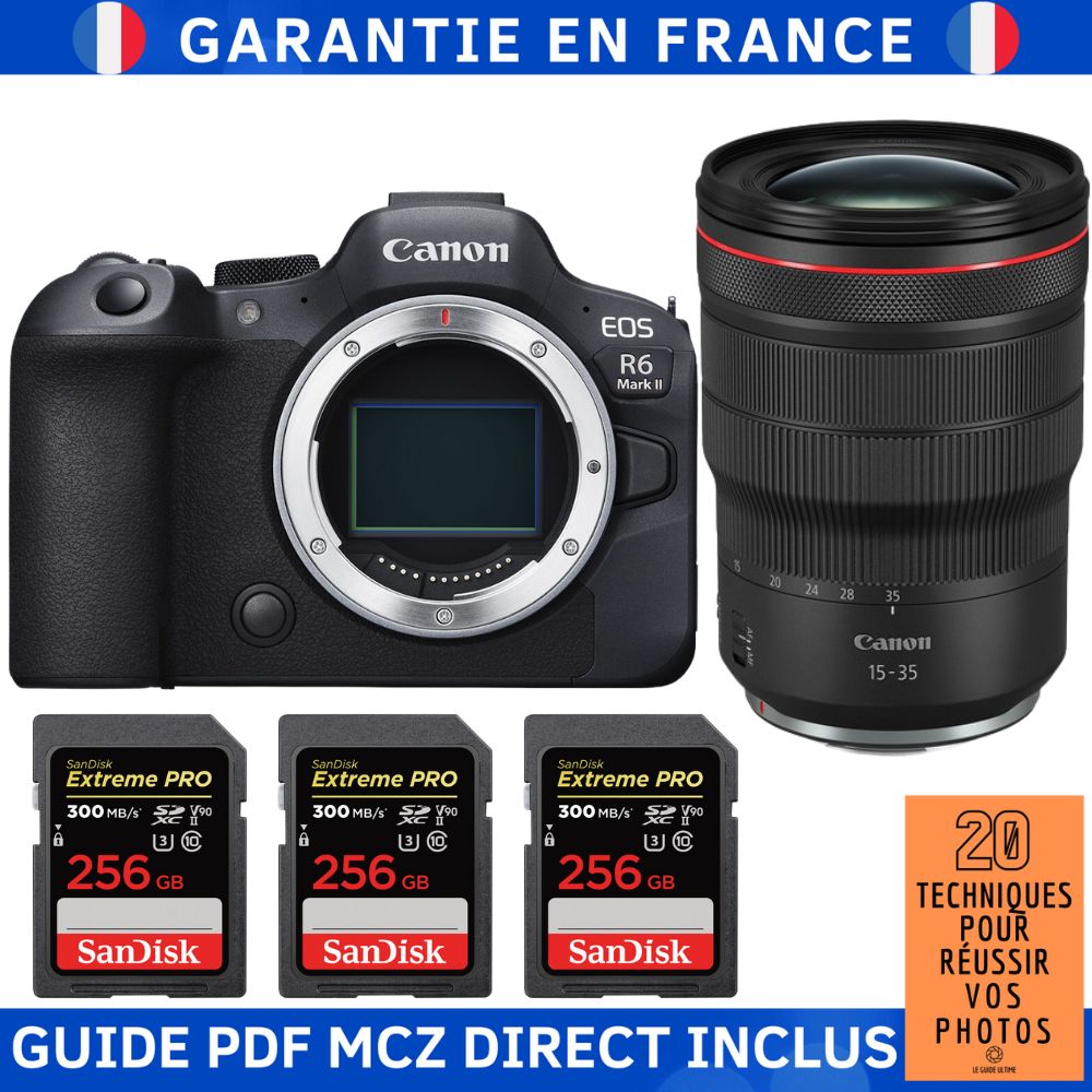 Canon EOS R6 Mark II + RF 15 35mm f2.8 IS USM + 3 SanDisk Extreme PRO UHS II SDXC 300 MB/ + Guide PDF MCZ DIRECT '20 TECHNIQUES POUR RÉUSSIR VOS PHOTOS - vue 2