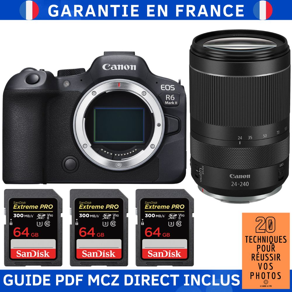 Canon EOS R6 Mark II + RF 24 240mm f4 6.3 IS USM + 3 SanDisk Extreme PRO UHS II SDXC 300 MB/ + Guide PDF MCZ DIRECT '20 TECHNIQUES POUR RÉUSSIR VOS PHOTOS - vue 2