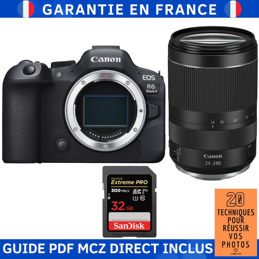 Canon EOS R6 Mark II + RF 24 240mm f4 6.3 IS USM + 1 SanDisk Extreme PRO UHS II SDXC 300 MB/ + Guide PDF MCZ DIRECT '20 TECHNIQUES POUR RÉUSSIR VOS PHOTOS