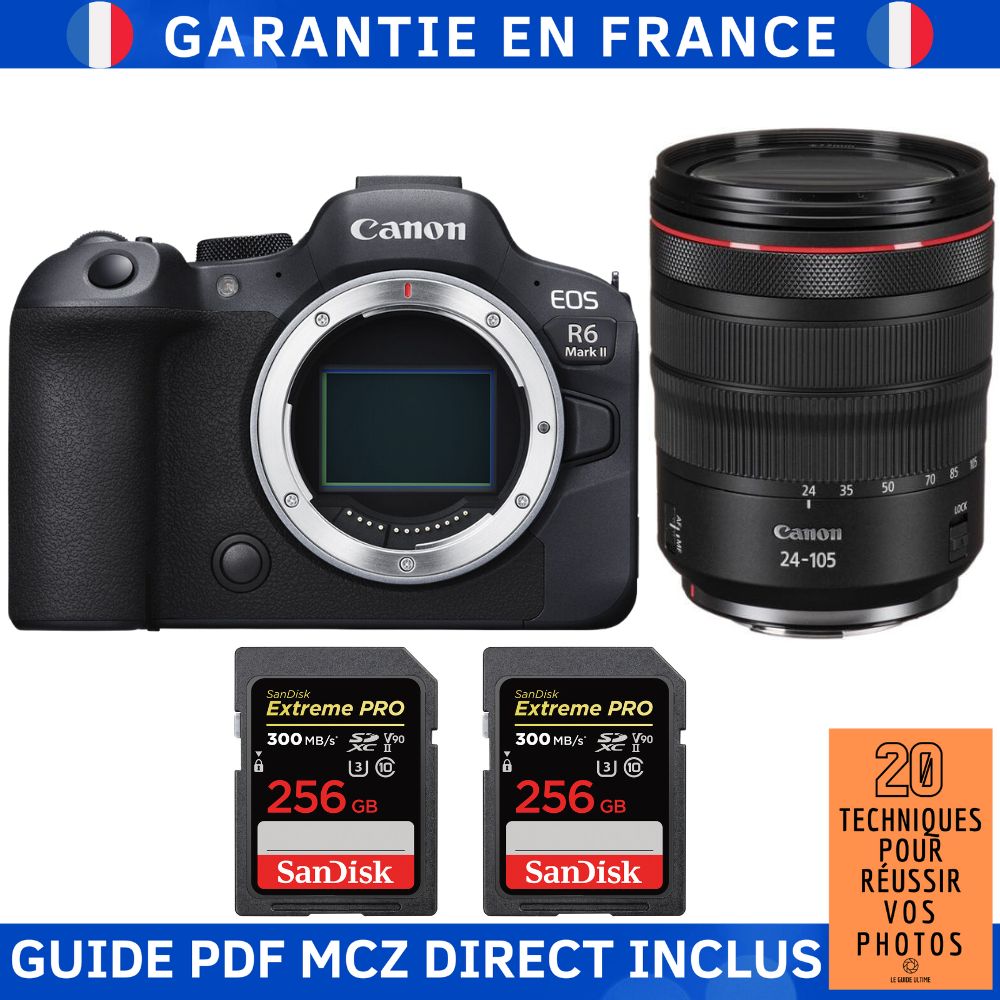 Canon EOS R6 Mark II + RF 24 105mm f4 IS USM + 2 SanDisk Extreme PRO UHS II SDXC 300 MB/ + Guide PDF MCZ DIRECT '20 TECHNIQUES POUR RÉUSSIR VOS PHOTOS