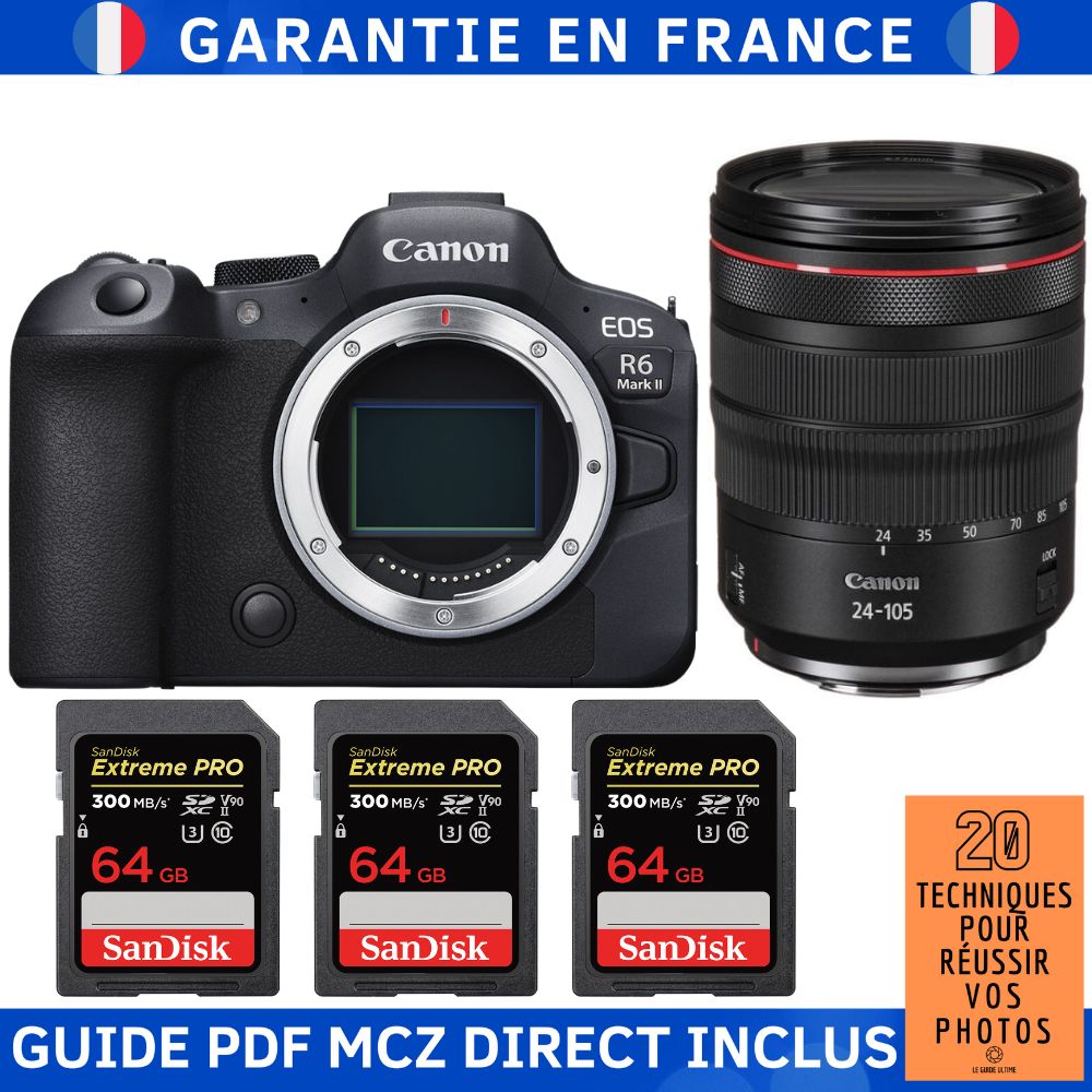 Canon EOS R6 Mark II + RF 24 105mm f4 IS USM + 3 SanDisk Extreme PRO UHS II SDXC 300 MB/ + Guide PDF MCZ DIRECT '20 TECHNIQUES POUR RÉUSSIR VOS PHOTOS - vue 2
