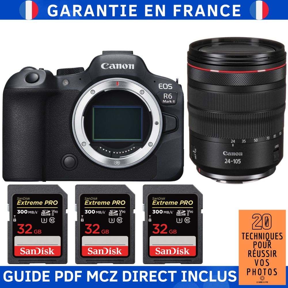 Canon EOS R6 Mark II + RF 24 105mm f4 IS USM + 3 SanDisk Extreme PRO UHS II SDXC 300 MB/ + Guide PDF MCZ DIRECT '20 TECHNIQUES POUR RÉUSSIR VOS PHOTOS - vue 4