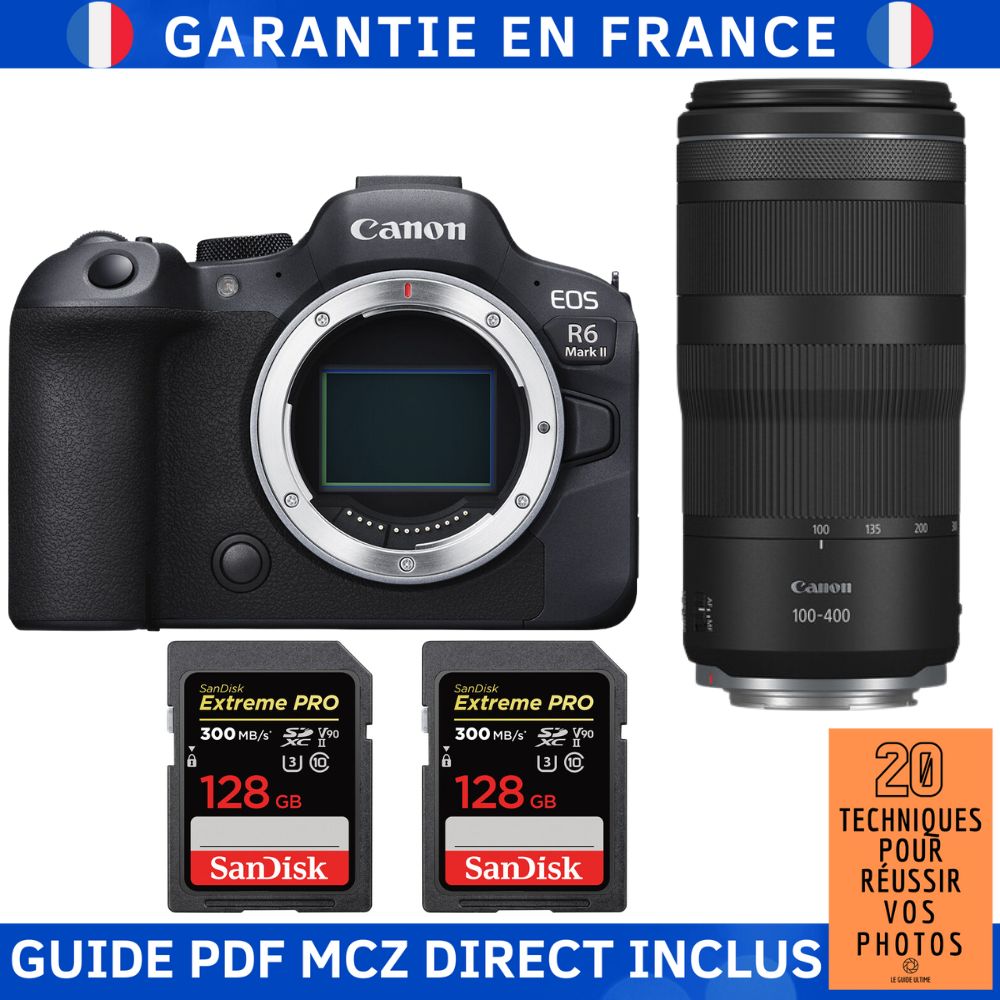 Canon EOS R6 Mark II + RF 100 400mm f5.6 8 IS USM + 2 SanDisk Extreme PRO UHS II SDXC 300 MB/ + Guide PDF MCZ DIRECT '20 TECHNIQUES POUR RÉUSSIR VOS PHOTOS