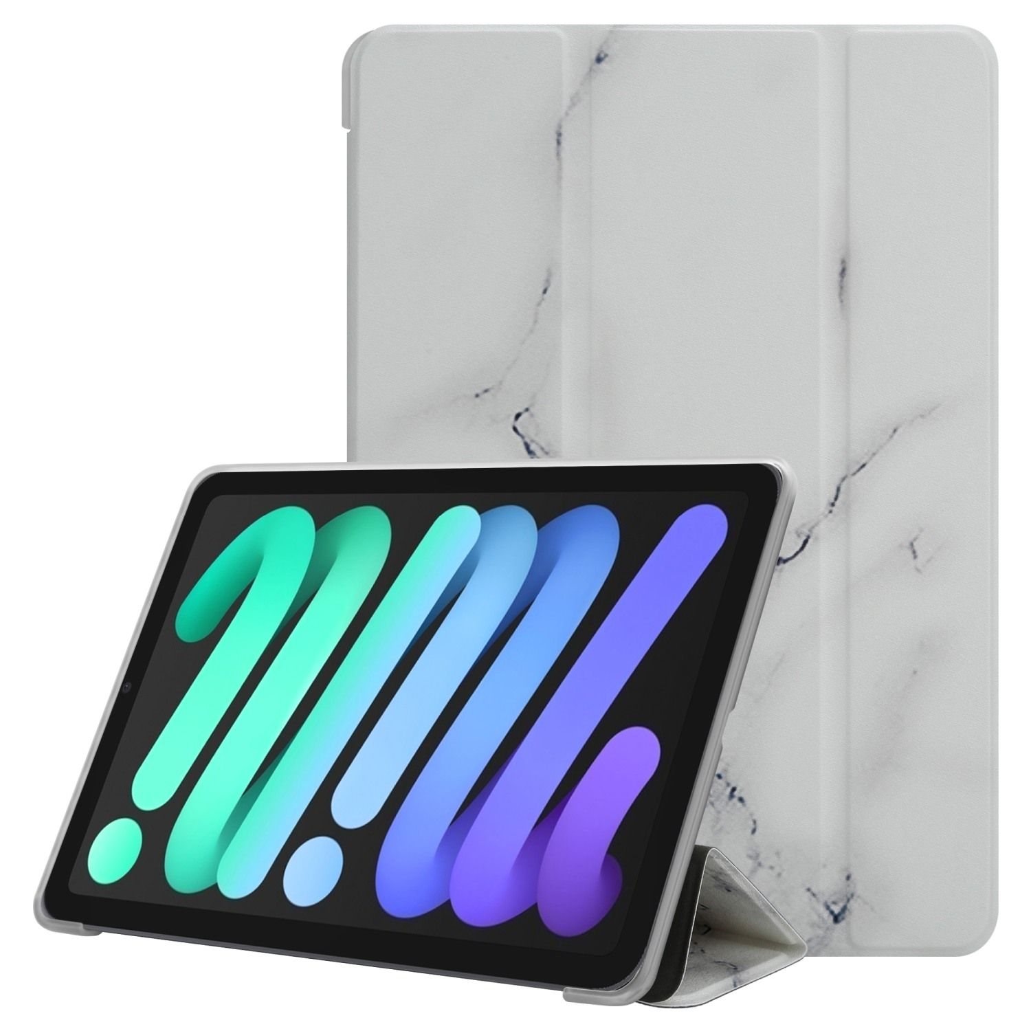 Cadorabo Housse Pour Tablette Compatible Avec Apple Ipad Mini 6 (8.3 Zoll) - Design Marbre Blanc - Étui De Protection Ultrafine En Silicone Tpu Flexible Avec Fonction De Support