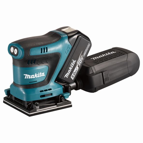 Ponceuse de paume 112x102mm 18V semelle en plastique fixation velcro + clips + 2x BL1850B + DC18RC + Makpac Makita DBO480RTJ