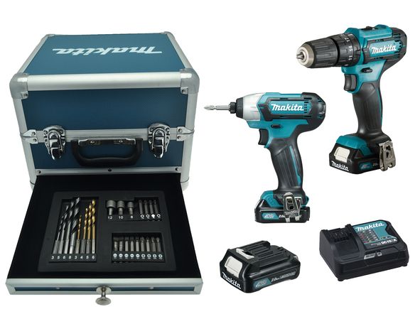 Combopack sur accu CXT 10 8V: HP331D + TD110D + 3x BL1021B + 1x DC10SB + coffret Makita CLX228SAX2