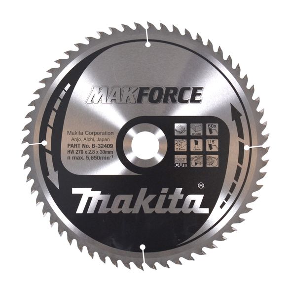 Lame pour scie circulaire Makforce TCT MAKITA B 32409 270 x 30 mm 60 dents pour le bois