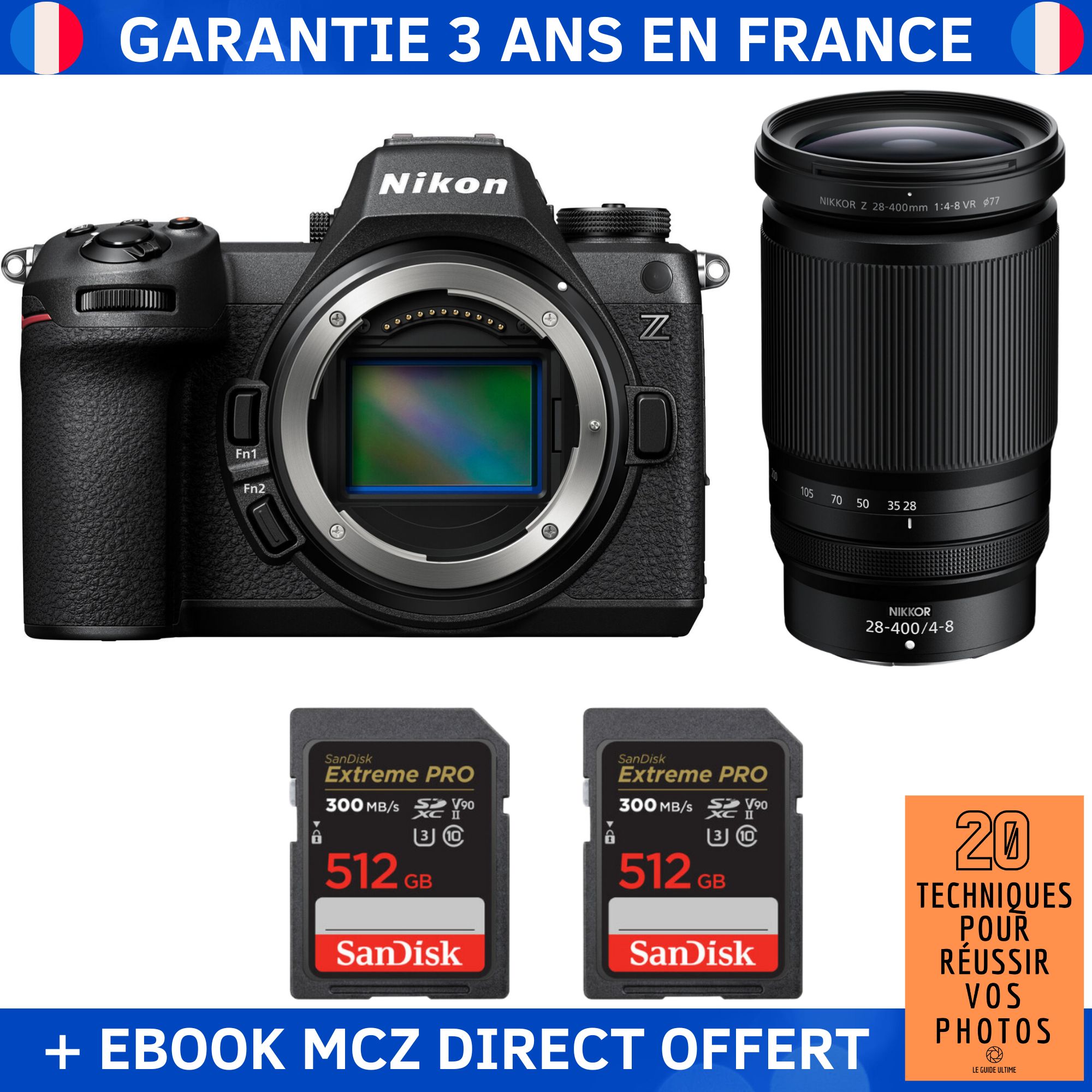 Nikon Z6 III + Z 28 400mm f4 8 VR + 2 SanDisk Extreme PRO UHS II SDXC 300 MB/ + Ebook '20 Techniques pour Réussir vos Photos' Appareil Photo Hybride Nikon