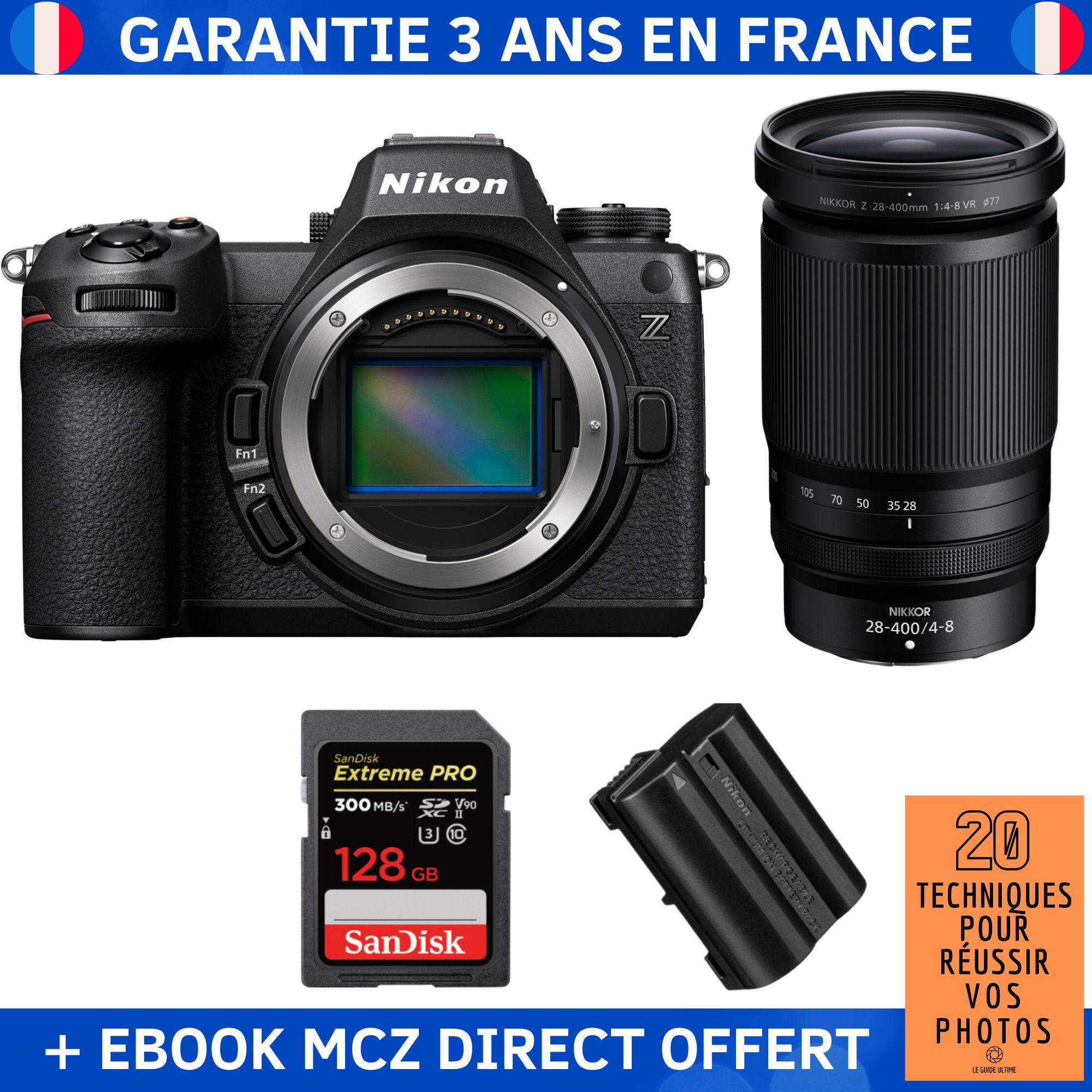 Nikon Z6 III + Z 28 400mm f4 8 VR + 1 SanDisk Extreme PRO UHS II SDXC 300 MB/ + 1 Nikon EN EL15c + Ebook '20 Techniques pour Réussir vos Photos' Appareil Photo Hybride Nikon