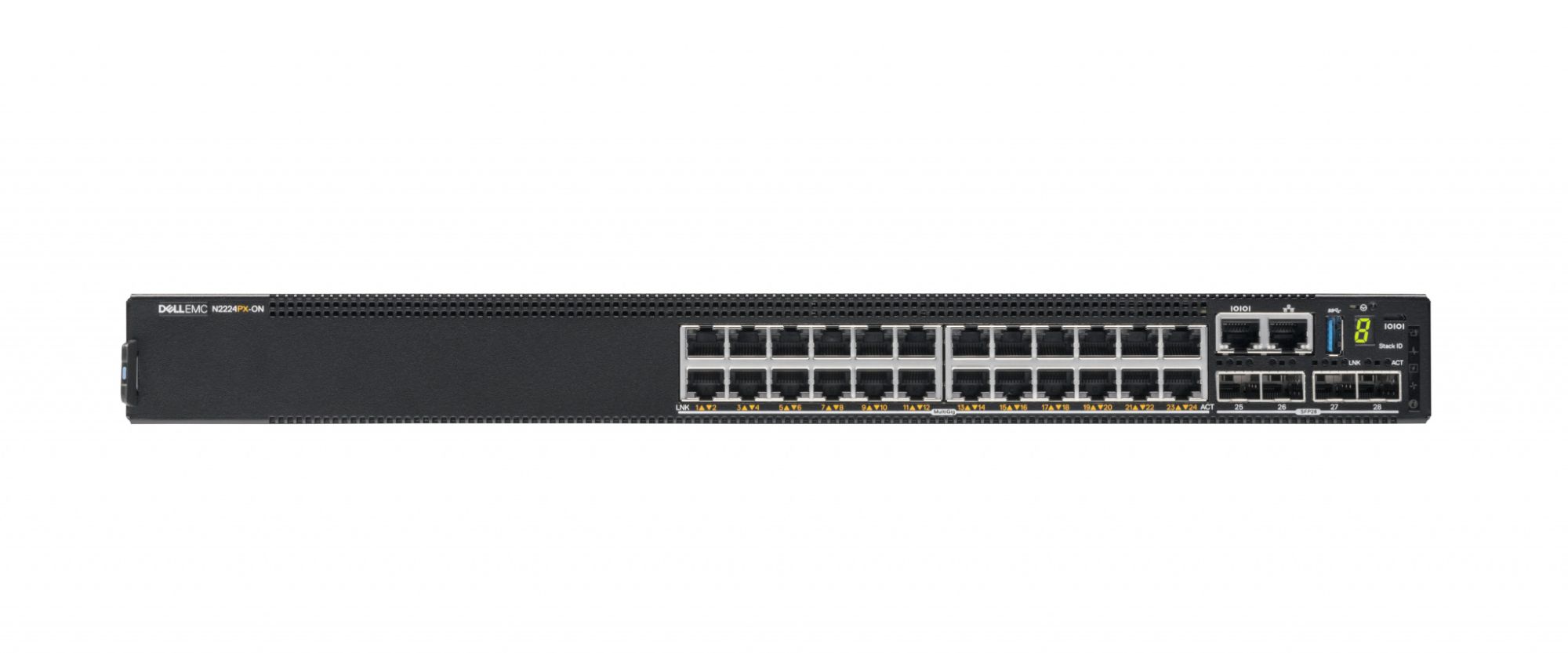 Dell PowerSwitch N2224PX ON Commutateur C3 Géré 12 x 1010010002.5G PoE+ + 12 x 12.5G PoE++ + 4 x 25 Gigabits SFP28 flux d'air de 'avant vers 'arrière Montable sur rack ...