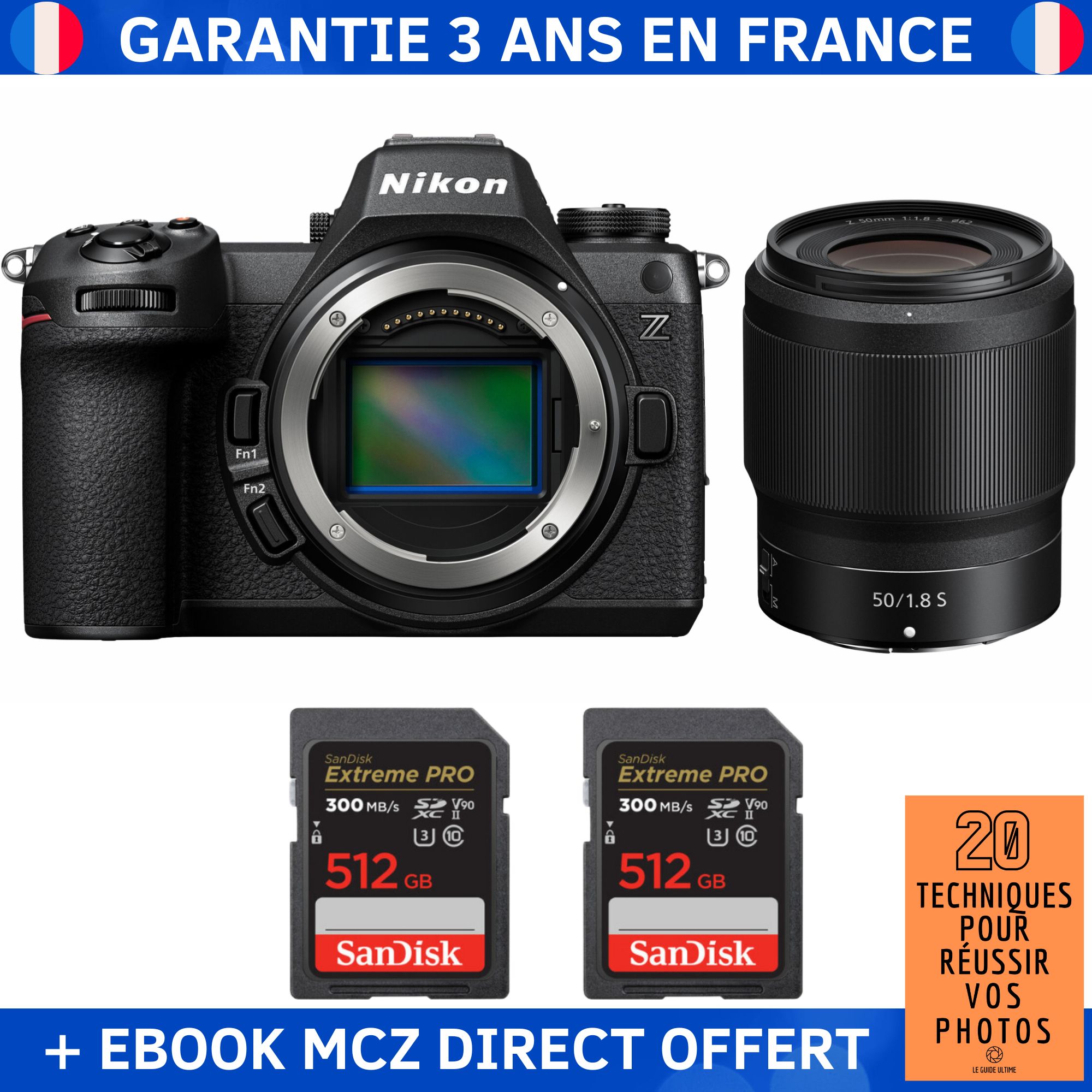 Nikon Z6 III + Z 50mm f1.8 + 2 SanDisk Extreme PRO UHS II SDXC 300 MB/ + Ebook '20 Techniques pour Réussir vos Photos' Appareil Photo Hybride Nikon