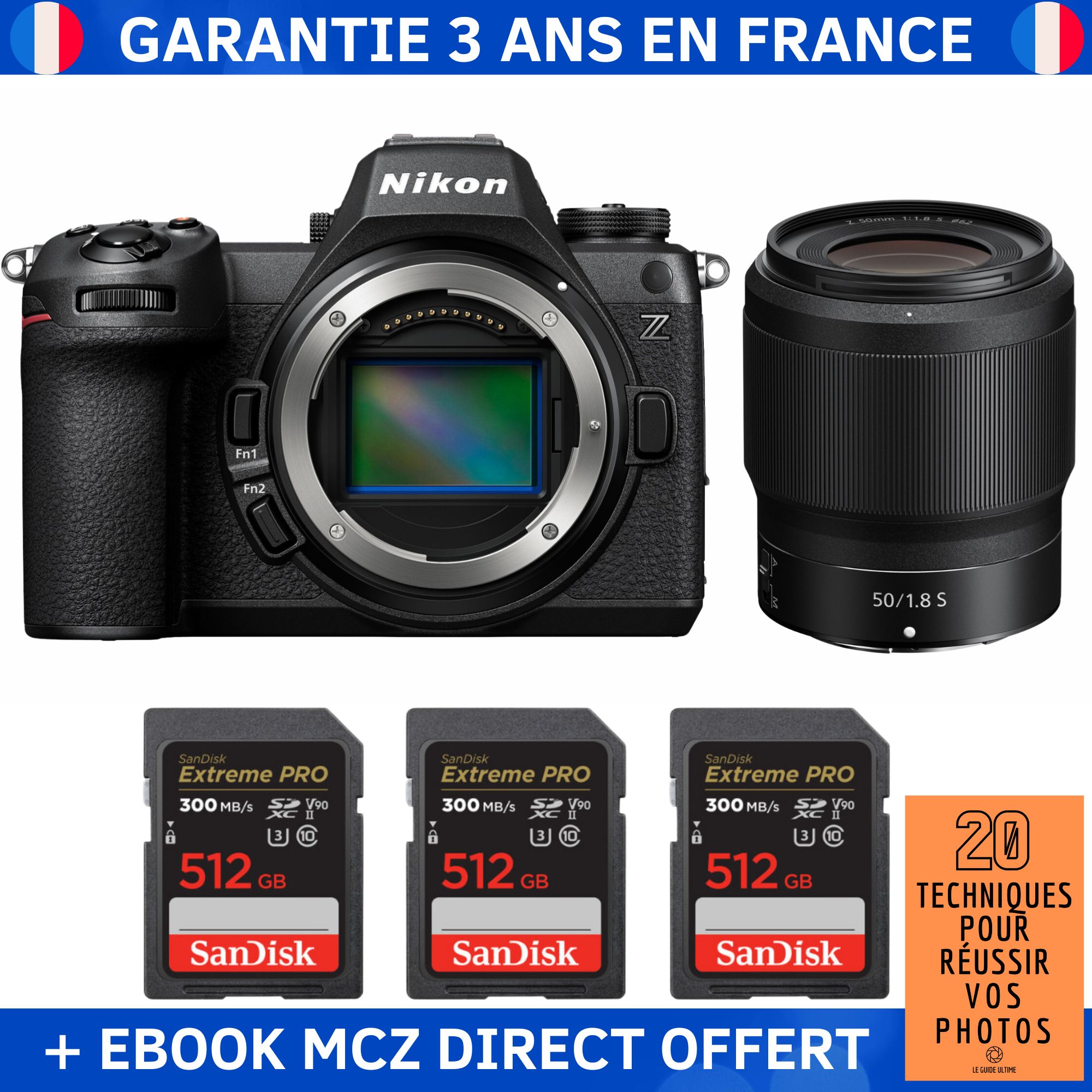 Nikon Z6 III + Z 50mm f1.8 + 3 SanDisk Extreme PRO UHS II SDXC 300 MB/ + Ebook '20 Techniques pour Réussir vos Photos' Appareil Photo Hybride Nikon