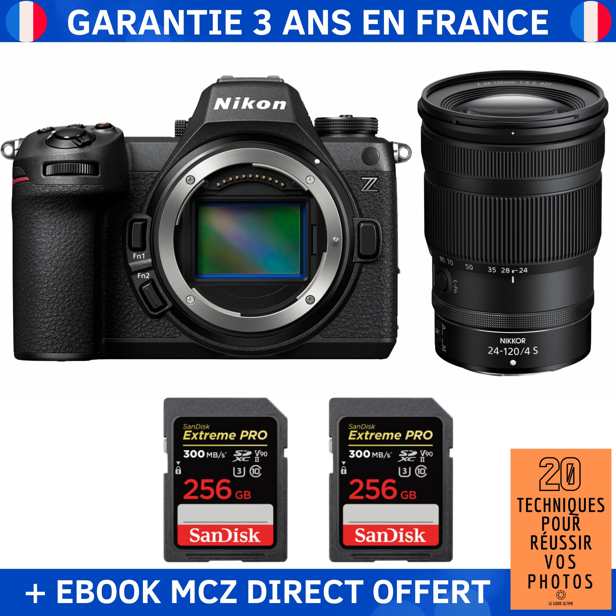 Nikon Z6 III + Z 24 120mm f4 + 2 SanDisk Extreme PRO UHS II SDXC 300 MB/ + Ebook '20 Techniques pour Réussir vos Photos' Appareil Photo Hybride Nikon