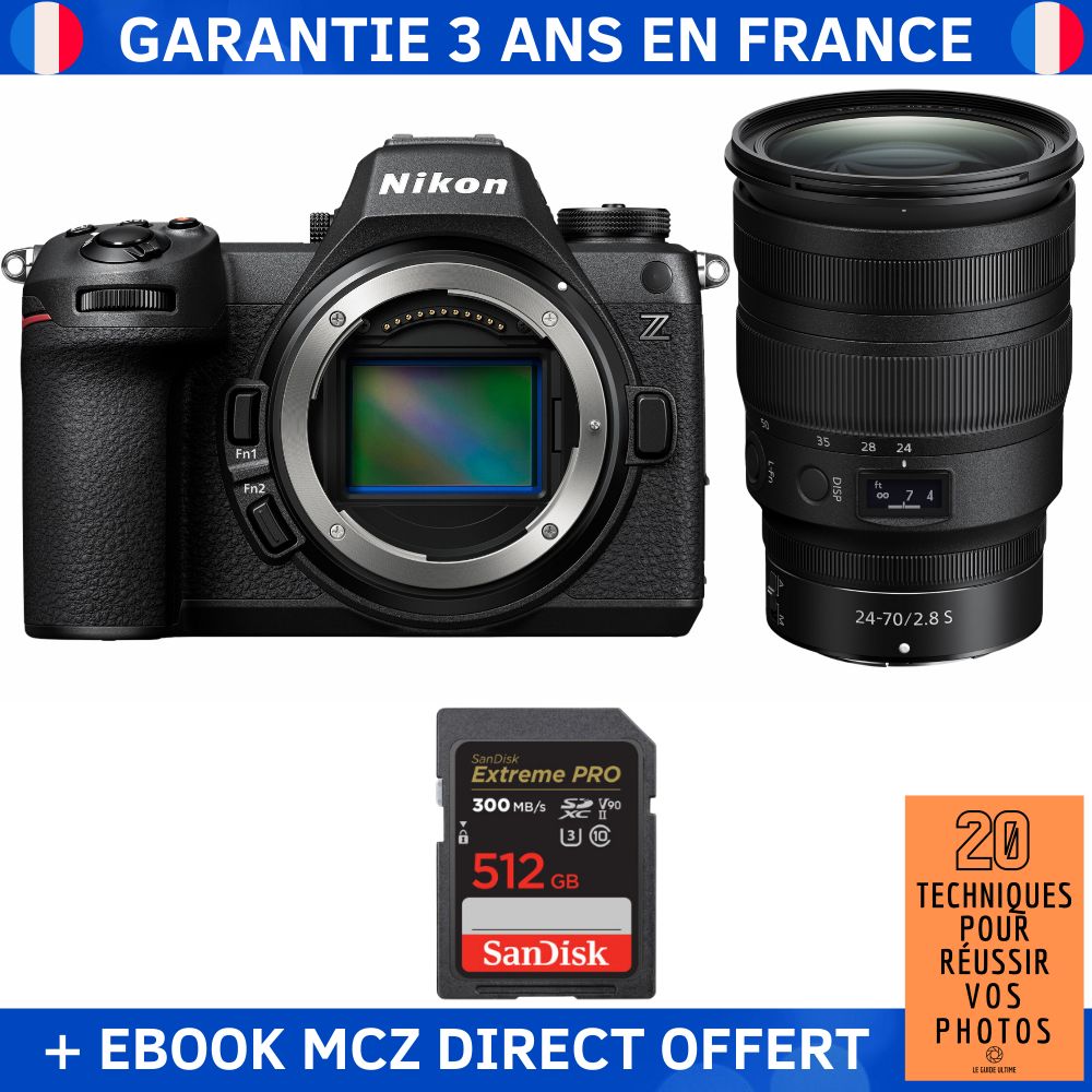 Nikon Z6 III + Z 24 70mm f2.8 + 1 SanDisk Extreme PRO UHS II SDXC 300 MB/ + Ebook '20 Techniques pour Réussir vos Photos' Appareil Photo Hybride Nikon