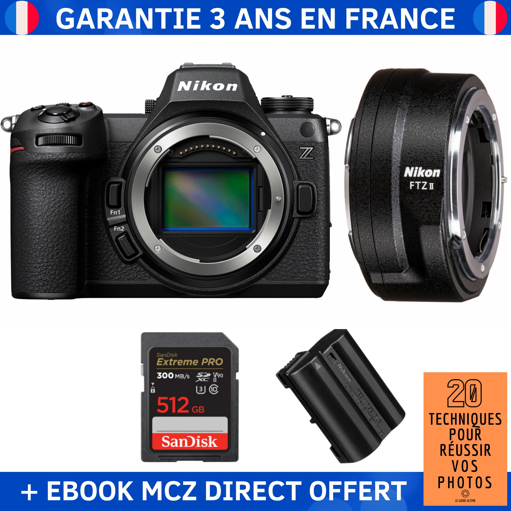 Nikon Z6 III + FTZ II + 1 SanDisk Extreme PRO UHS II SDXC 300 MB/ + 1 Nikon EN EL15c + Ebook '20 Techniques pour Réussir vos Photos' Appareil Photo Hybride Nikon