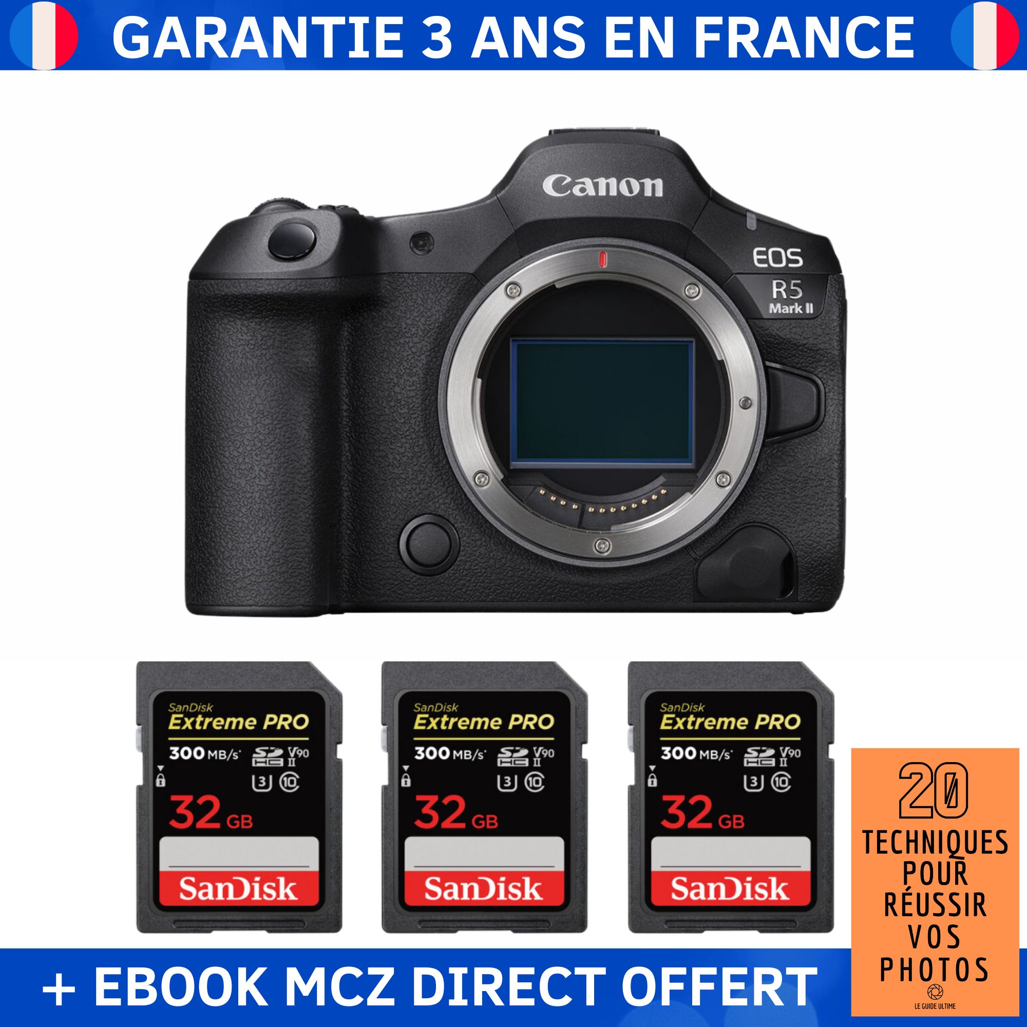 Canon EOS R5 Mark II + 3 SanDisk Extreme PRO UHS II SDXC 300 MB/ + Ebook '20 Techniques pour Réussir vos Photos' Appareil Photo Hybride Canon - vue 6