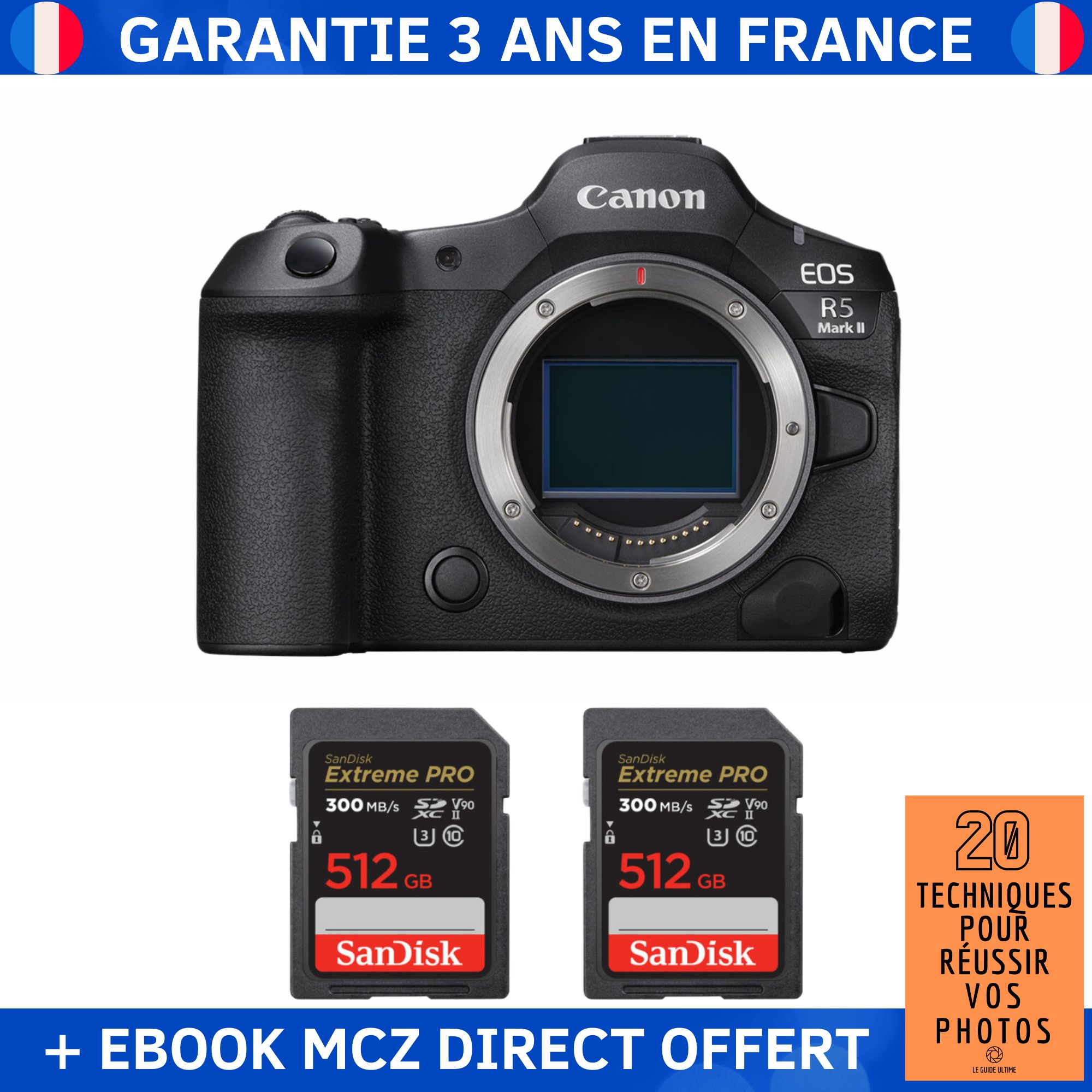 Canon EOS R5 Mark II + 2 SanDisk Extreme PRO UHS II SDXC 300 MB/ + Ebook '20 Techniques pour Réussir vos Photos' Appareil Photo Hybride Canon - vue 6