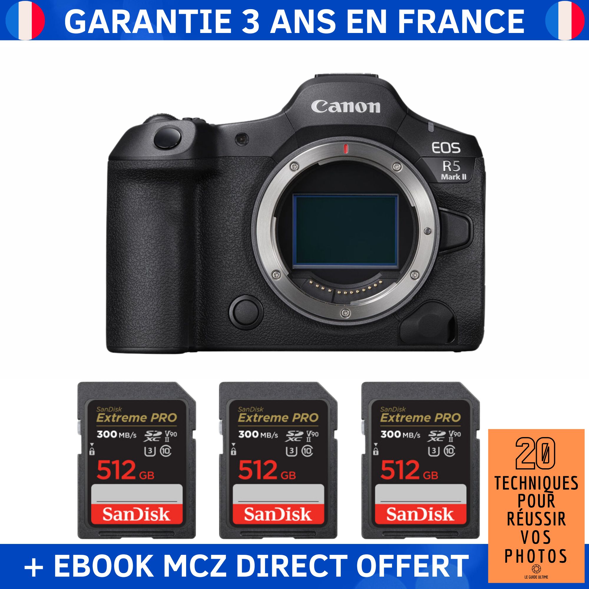 Canon EOS R5 Mark II + 3 SanDisk Extreme PRO UHS II SDXC 300 MB/ + Ebook '20 Techniques pour Réussir vos Photos' Appareil Photo Hybride Canon - vue 3