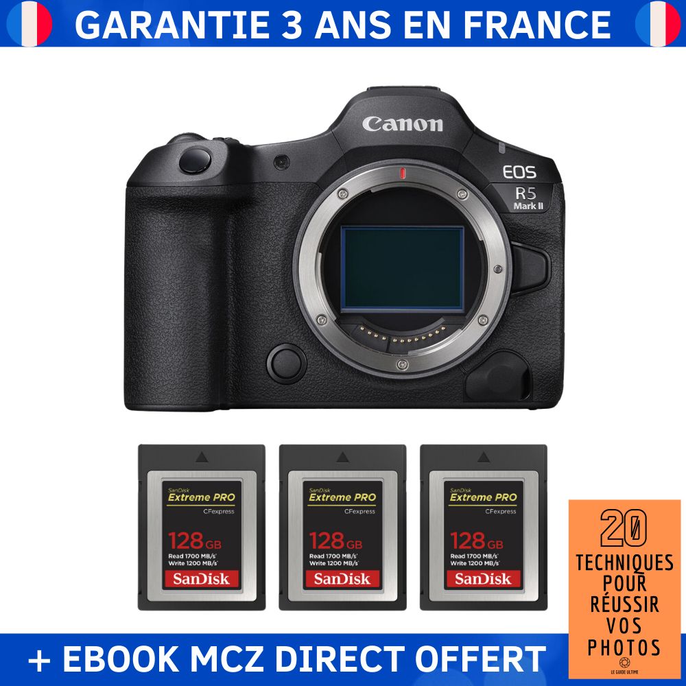 Canon EOS R5 Mark II + 3 SanDisk Extreme PRO CFexpress Type B + Ebook '20 Techniques pour Réussir vos Photos' Appareil Photo Hybride Canon - vue 2