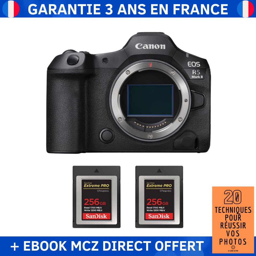 Canon EOS R5 Mark II + 2 SanDisk Extreme PRO CFexpress Type B + Ebook '20 Techniques pour Réussir vos Photos' Appareil Photo Hybride Canon - vue 3