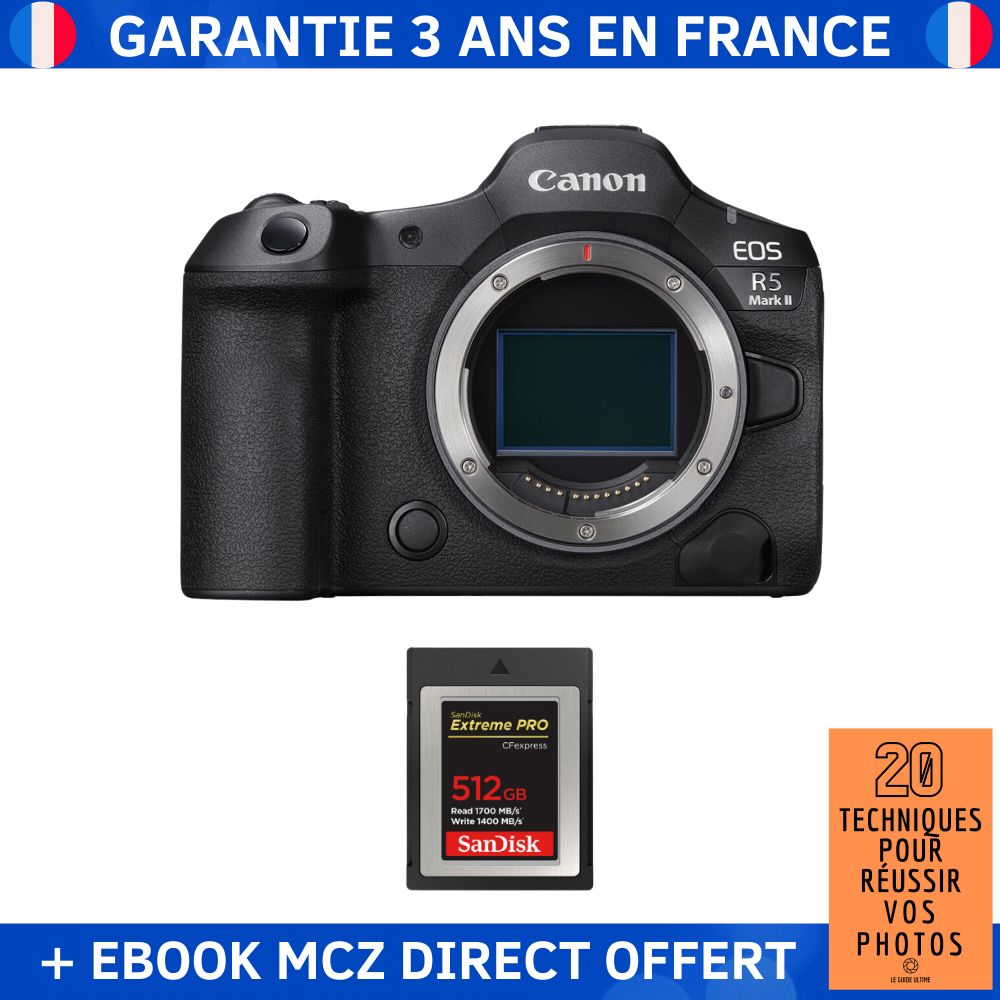 Canon EOS R5 Mark II + 1 SanDisk Extreme PRO UHS II SDXC 300 MB/ + Ebook '20 Techniques pour Réussir vos Photos' Appareil Photo Hybride Canon - vue 2