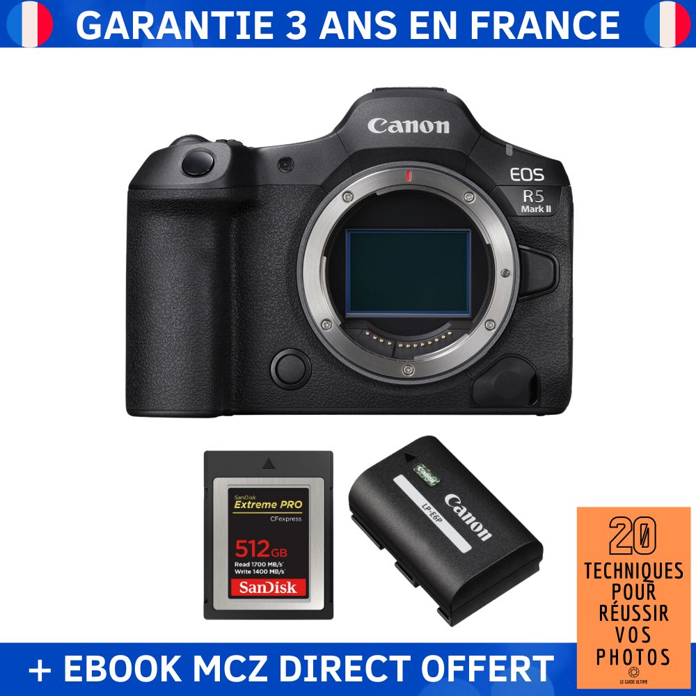 Canon EOS R5 Mark II + 1 SanDisk Extreme PRO CFexpress Type B + 1 Canon LP E6P + Ebook '20 Techniques pour Réussir vos Photos' Appareil Photo Hybride Canon - vue 2