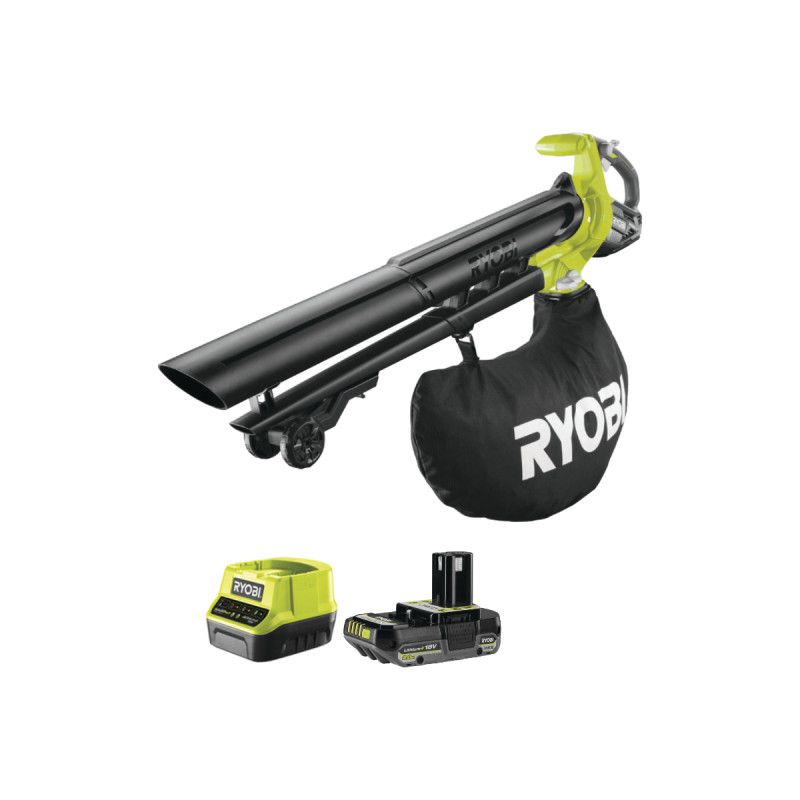 Pack RYOBI Souffleur Aspiro Broyeur OBV18 18V One+ Brushless 1 Batterie 2.0Ah 1 Chargeur rapide