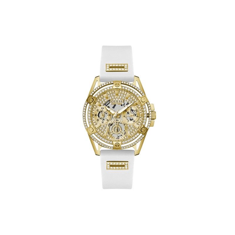 Guess Queen Montre Femme Multifonction Acier Doré Silicone Gw0536l2