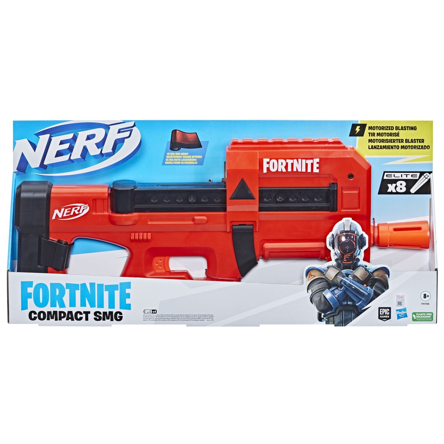 Nerf Fortnite Blaster Motorisé Compact SMG Revêtement Ultra Chargeur Interne 8 fléchettes 8 fléchettes en Mousse Elite
