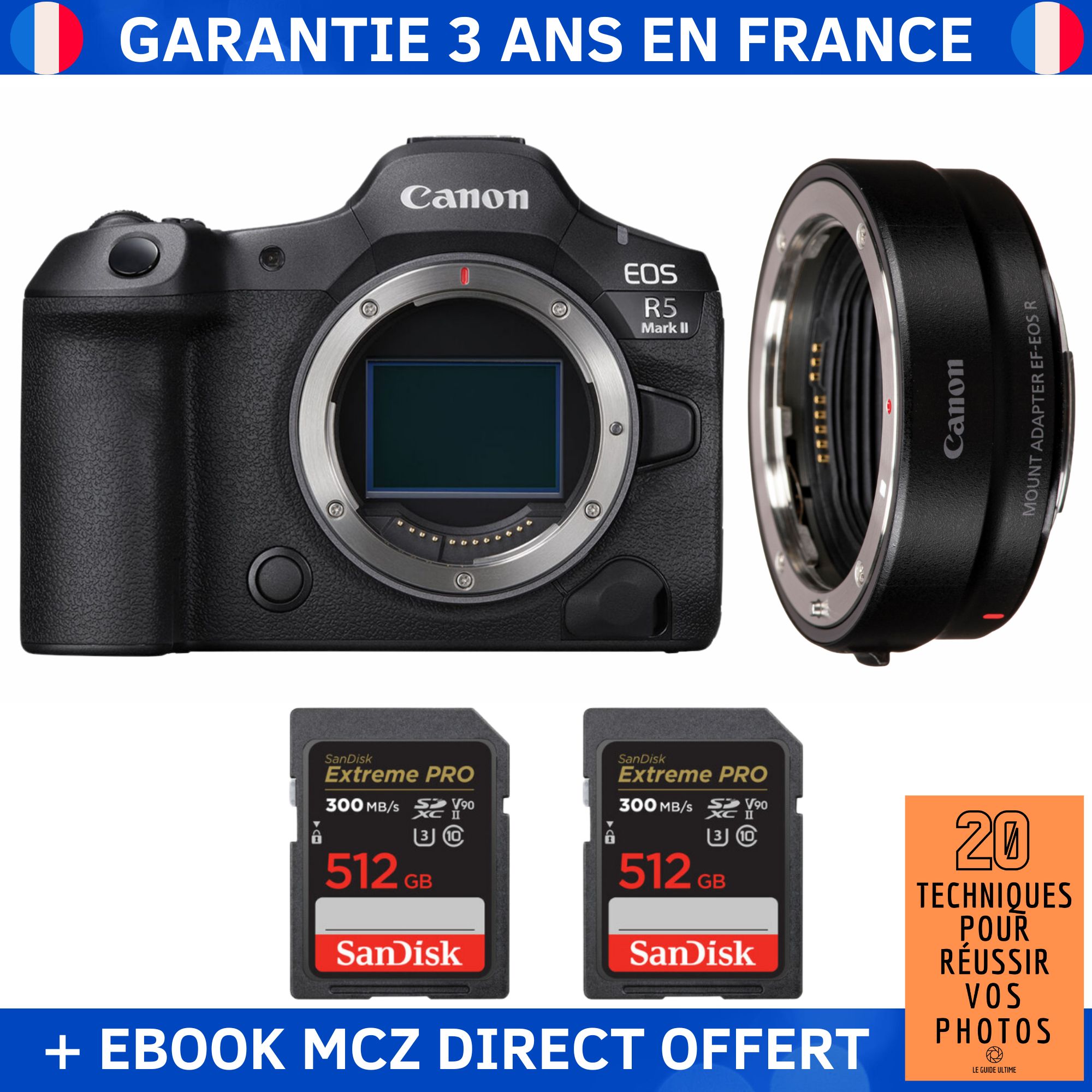 Canon EOS R5 Mark II + EF EOS R + 2 SanDisk Extreme PRO UHS II SDXC 300 MB/ + Ebook '20 Techniques pour Réussir vos Photos' Appareil Photo Hybride Canon - vue 6