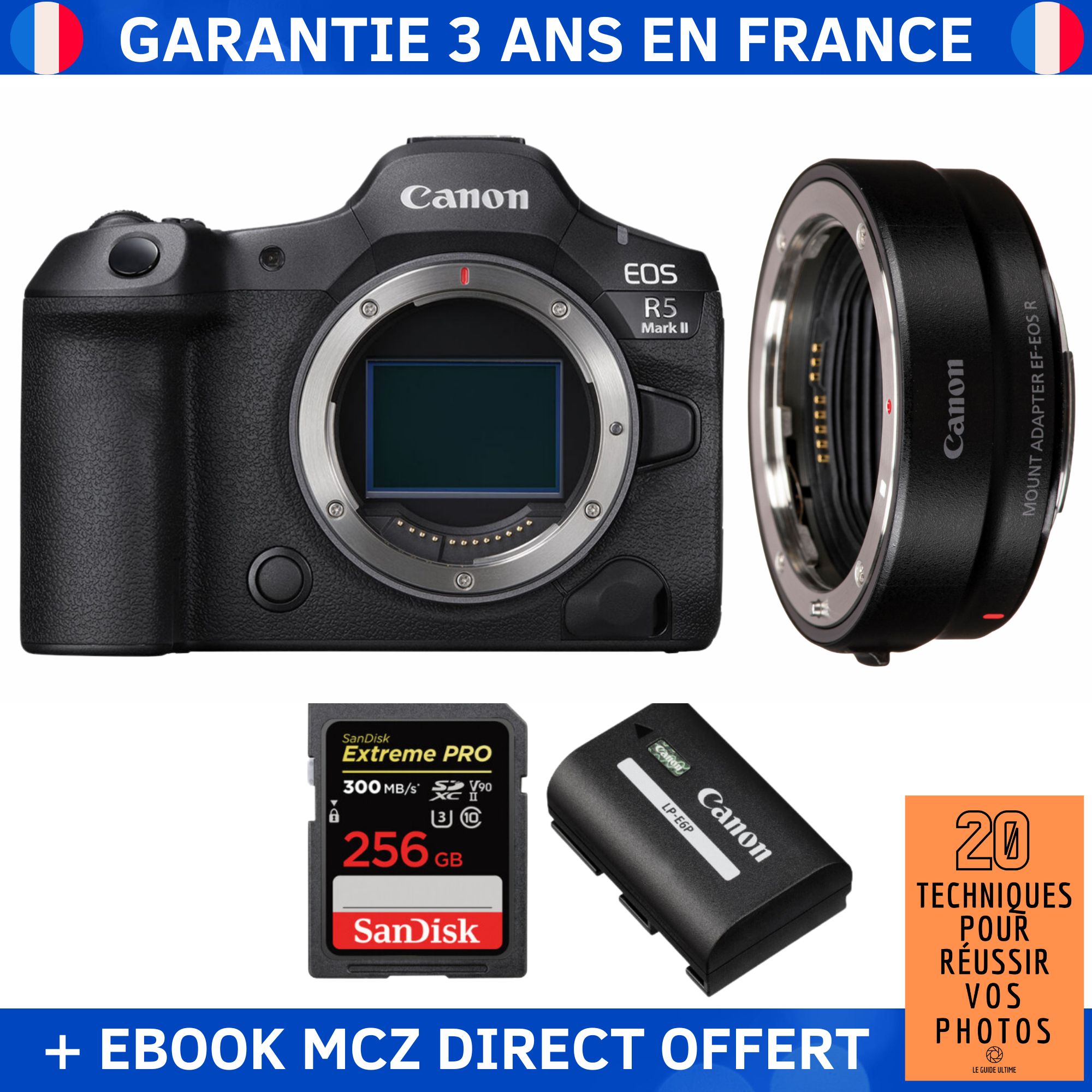 Canon EOS R5 Mark II + EF EOS R + 1 SanDisk Extreme PRO UHS II SDXC 300 MB/ + 1 Canon LP E6P + Ebook '20 Techniques pour Réussir vos Photos' Appareil Photo Hybride Canon - vue 5