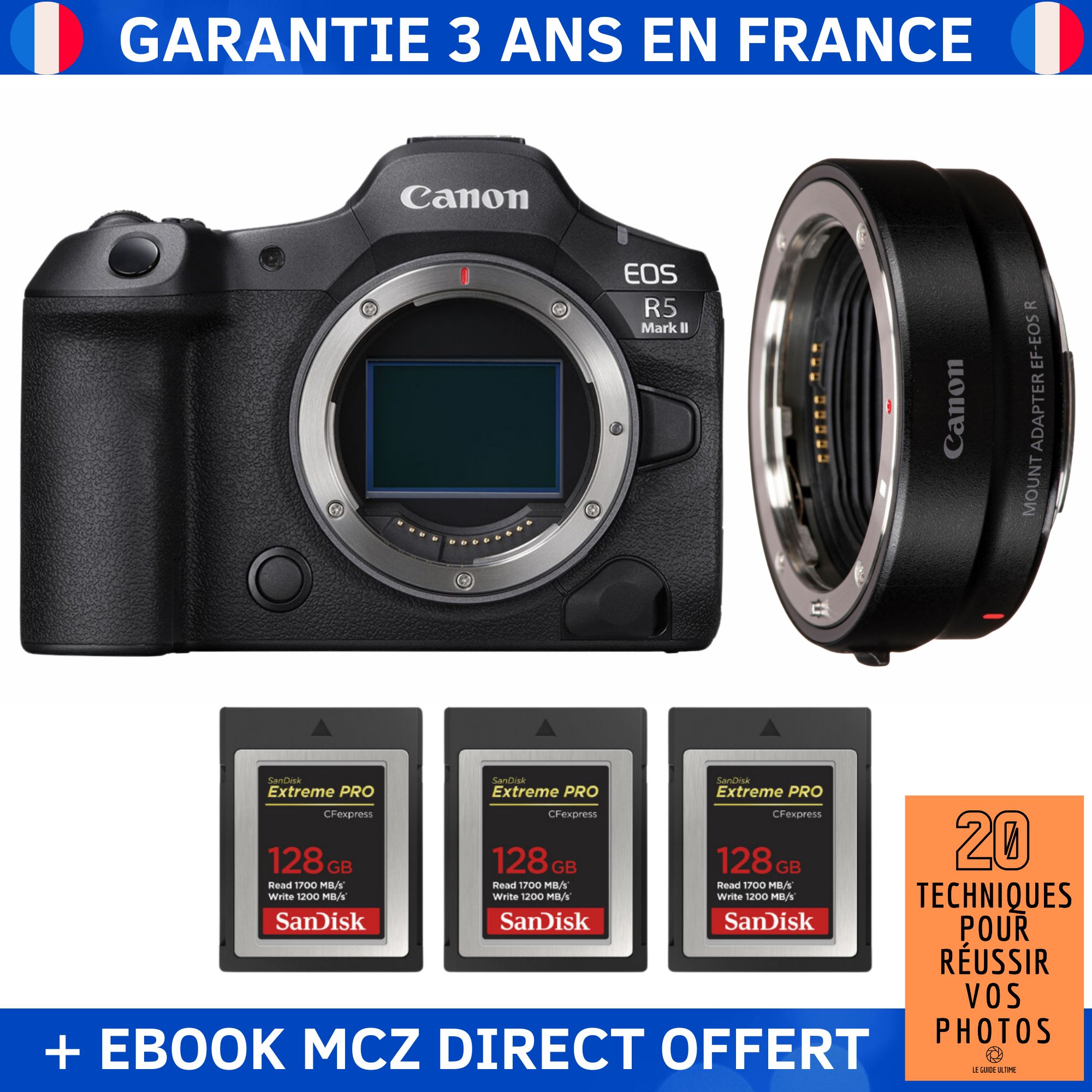 Canon EOS R5 Mark II + EF EOS R + 3 SanDisk Extreme PRO CFexpress Type B + Ebook '20 Techniques pour Réussir vos Photos' Appareil Photo Hybride Canon - vue 3