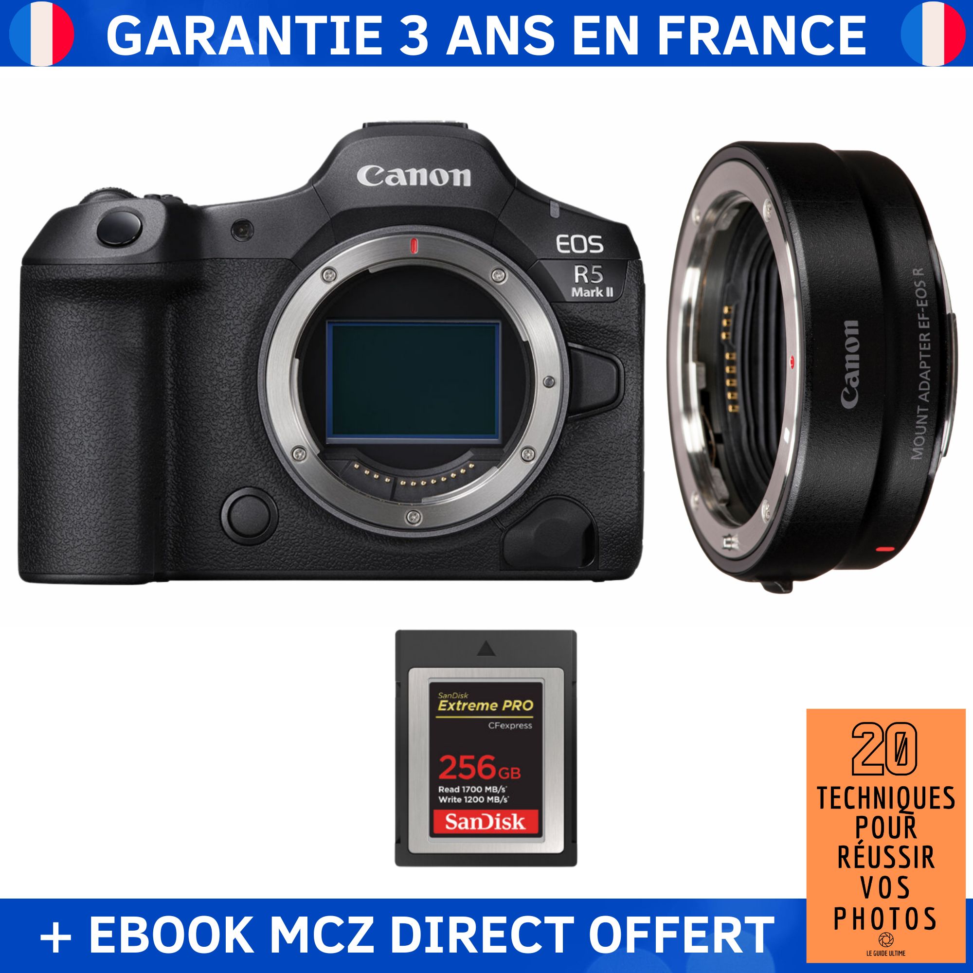 Canon EOS R5 Mark II + EF EOS R + 1 SanDisk Extreme PRO CFexpress Type B + Ebook '20 Techniques pour Réussir vos Photos' Appareil Photo Hybride Canon - vue 2