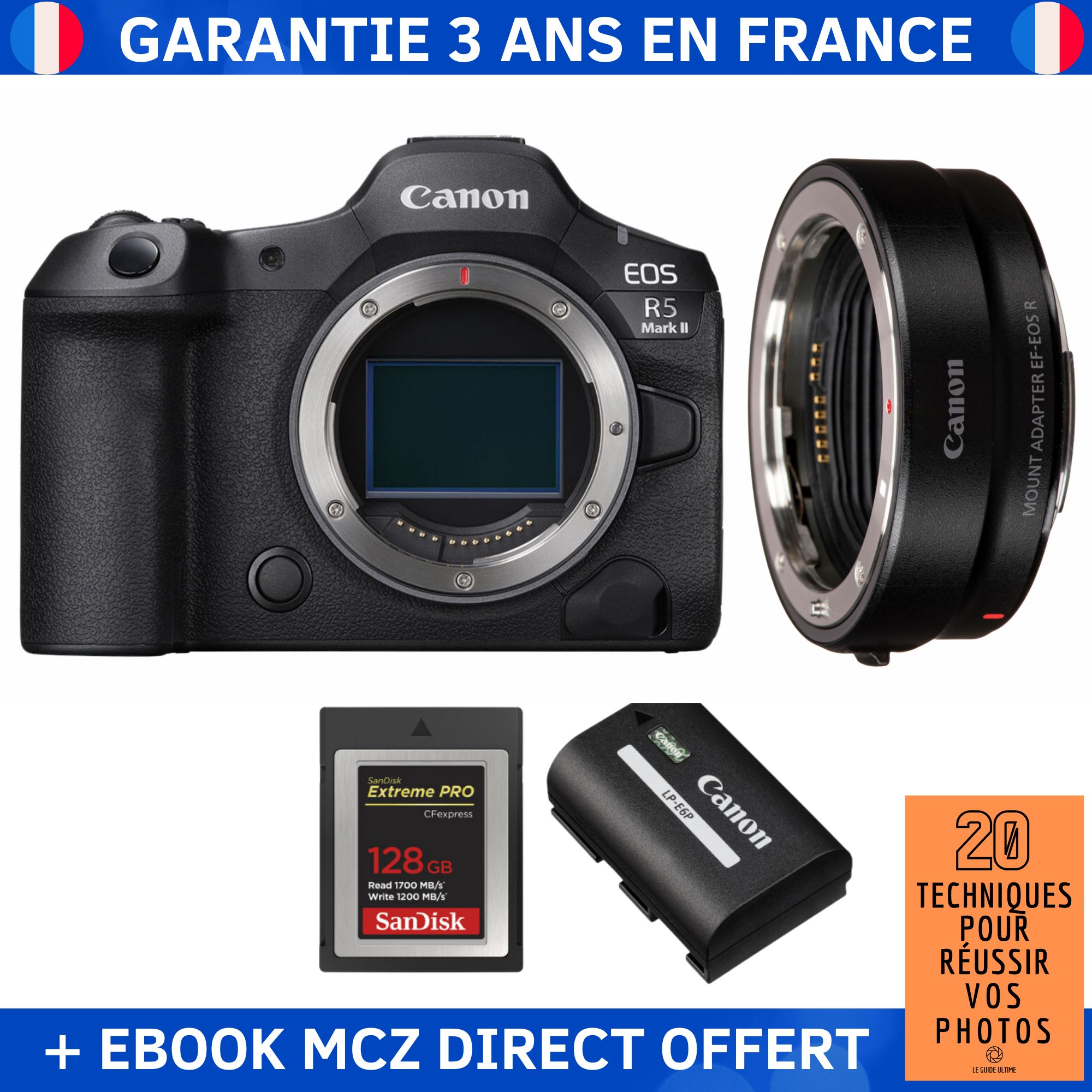 Canon EOS R5 Mark II + EF EOS R + 1 SanDisk Extreme PRO CFexpress Type B + 1 Canon LP E6P + Ebook '20 Techniques pour Réussir vos Photos' Appareil Photo Hybride Canon - vue 4