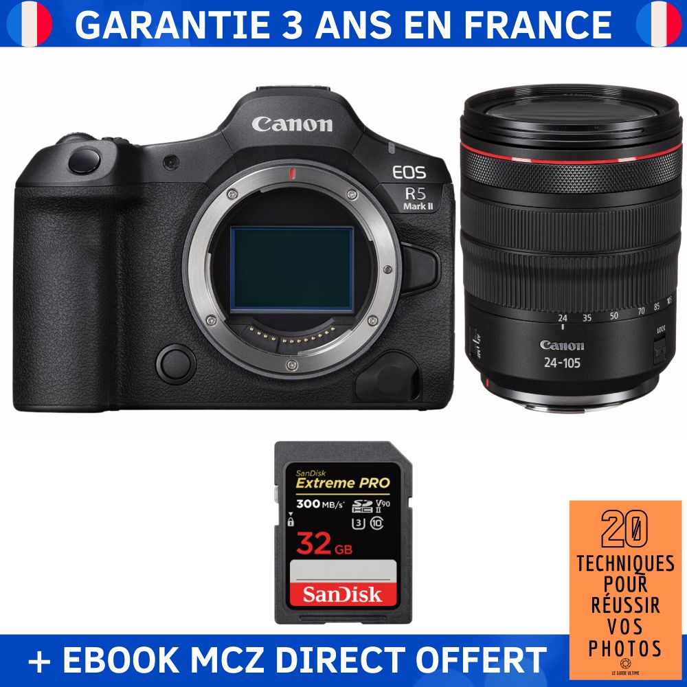 Canon EOS R5 Mark II + RF 24 105mm f4 IS USM + 1 SanDisk Extreme PRO UHS II SDXC 300 MB/ + Ebook '20 Techniques pour Réussir vos Photos' Appareil Photo Hybride Canon - vue 2