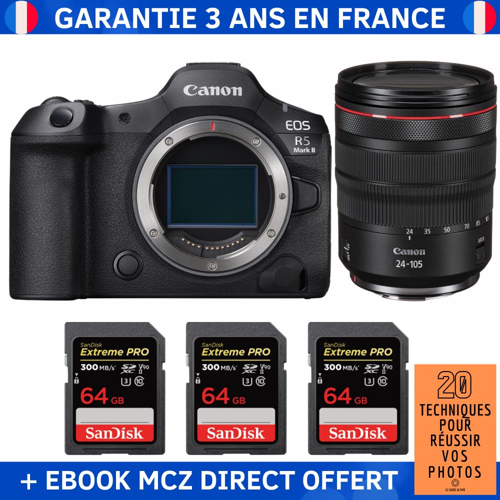 Canon EOS R5 Mark II + RF 24 105mm f4 IS USM + 3 SanDisk Extreme PRO UHS II SDXC 300 MB/ + Ebook '20 Techniques pour Réussir vos Photos' Appareil Photo Hybride Canon - vue 2