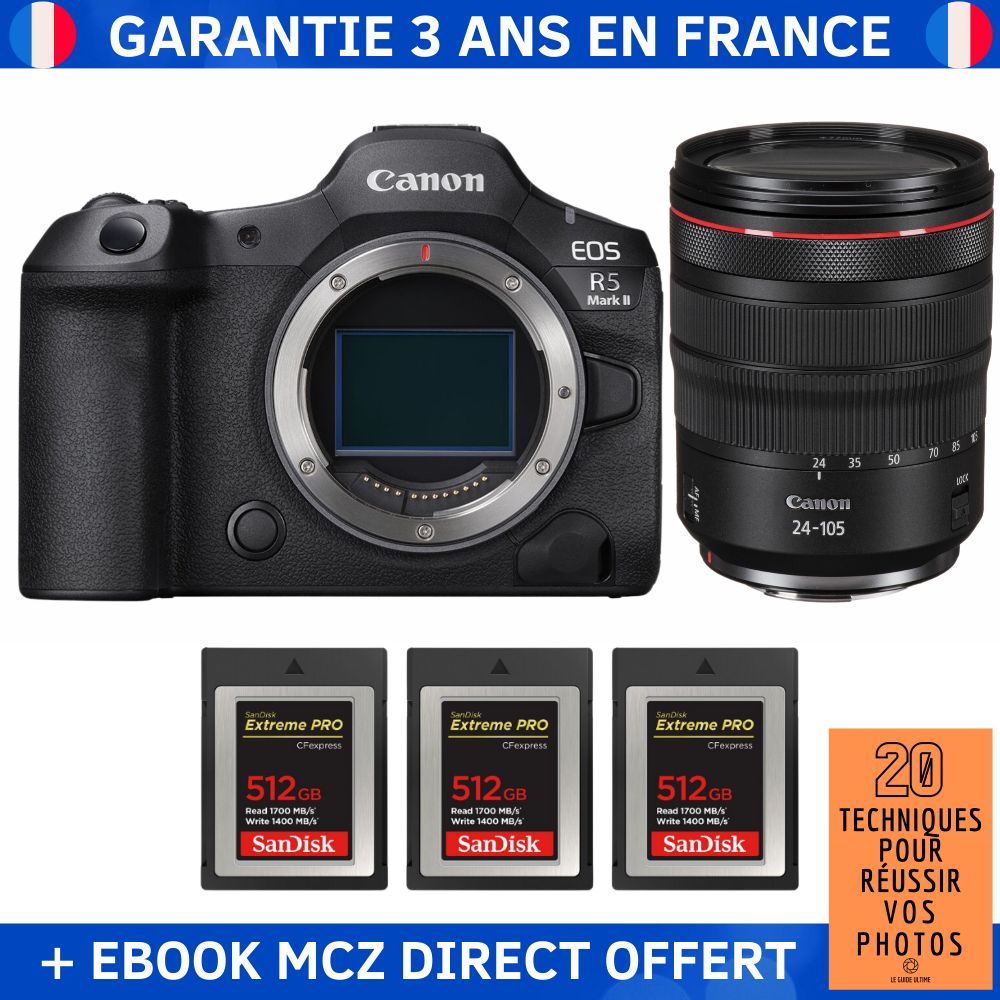Canon EOS R5 Mark II + RF 24 105mm f4 IS USM + 3 SanDisk Extreme PRO UHS II SDXC 300 MB/ + Ebook '20 Techniques pour Réussir vos Photos' Appareil Photo Hybride Canon - vue 3
