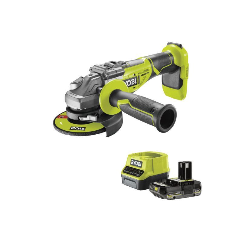 Pack RYOBI Meuleuse d'angle R18AG7 0 Brushless 18V One+ 1 batterie 2.0Ah 1 chargeur rapide RC18120 120 - vue 2