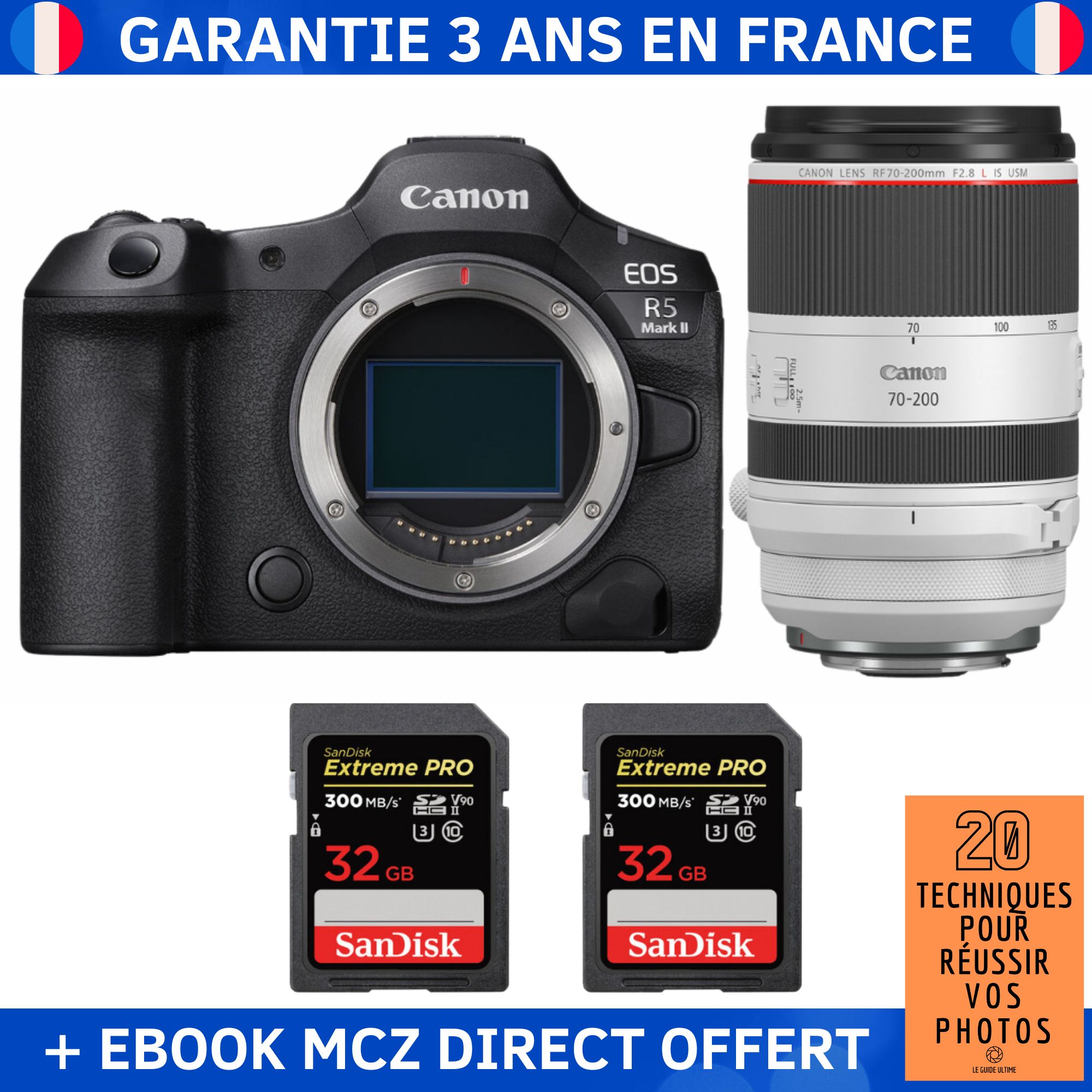 Canon EOS R5 Mark II + RF 70 200mm f2.8 IS USM + 2 SanDisk Extreme PRO UHS II SDXC 300 MB/ + Ebook '20 Techniques pour Réussir vos Photos' Appareil Photo Hybride Canon - vue 2