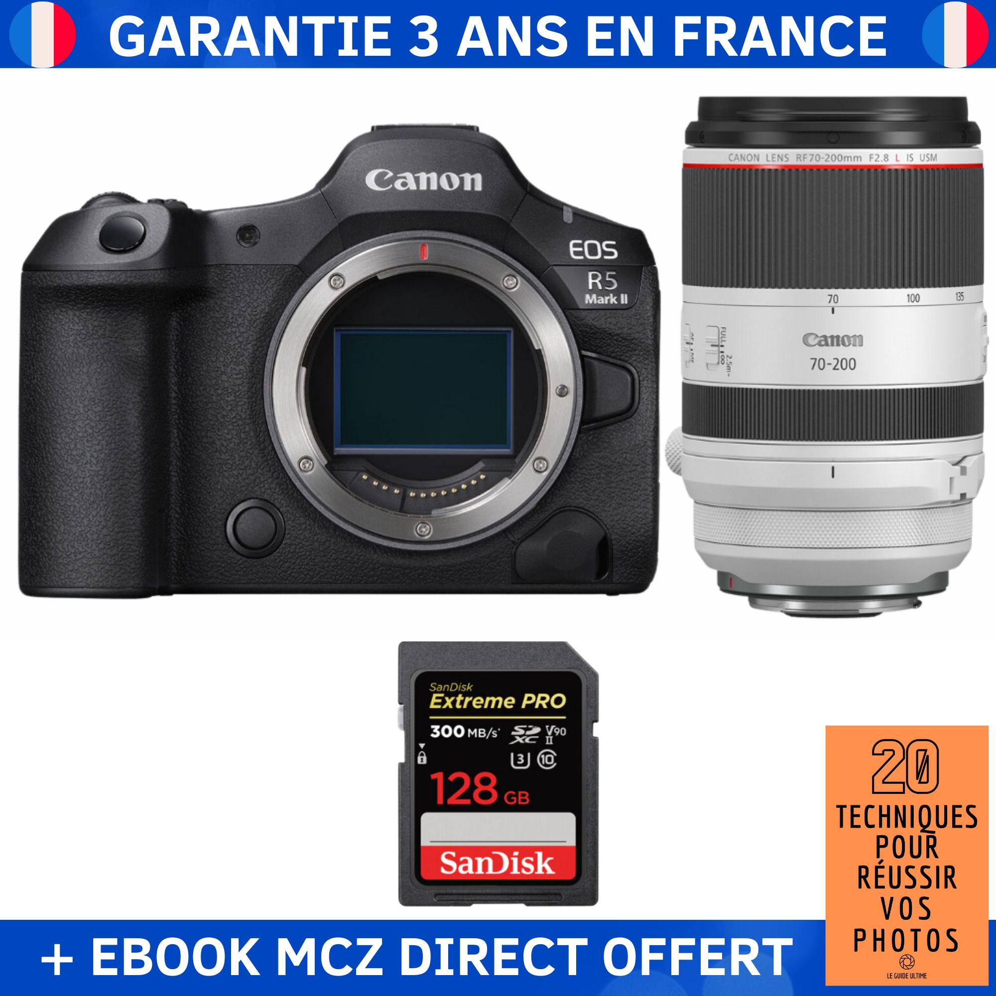 Canon EOS R5 Mark II + RF 70 200mm f2.8 IS USM + 1 SanDisk Extreme PRO UHS II SDXC 300 MB/ + Ebook '20 Techniques pour Réussir vos Photos' Appareil Photo Hybride Canon - vue 3