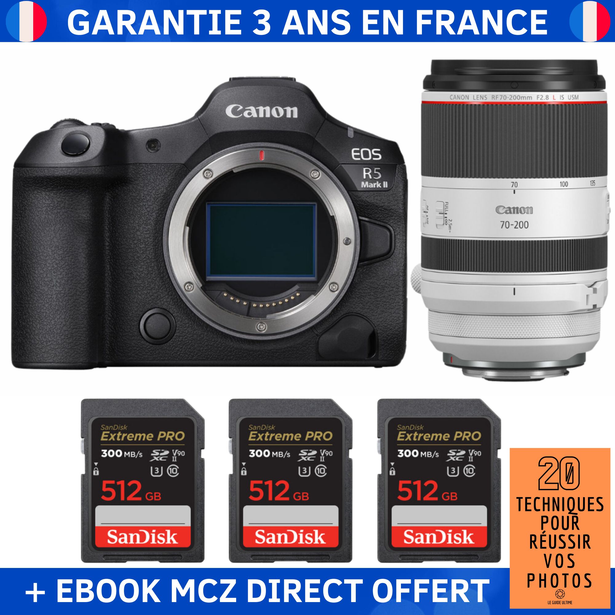 Canon EOS R5 Mark II + RF 70 200mm f2.8 IS USM + 3 SanDisk Extreme PRO UHS II SDXC 300 MB/ + Ebook '20 Techniques pour Réussir vos Photos' Appareil Photo Hybride Canon - vue 3
