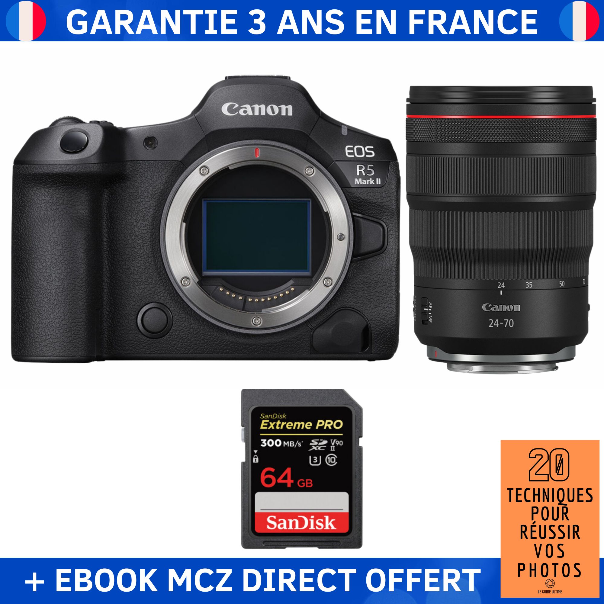 Canon EOS R5 Mark II + RF 24 70mm f2.8 IS USM + 1 SanDisk Extreme PRO UHS II SDXC 300 MB/ + Ebook '20 Techniques pour Réussir vos Photos' Appareil Photo Hybride Canon - vue 3