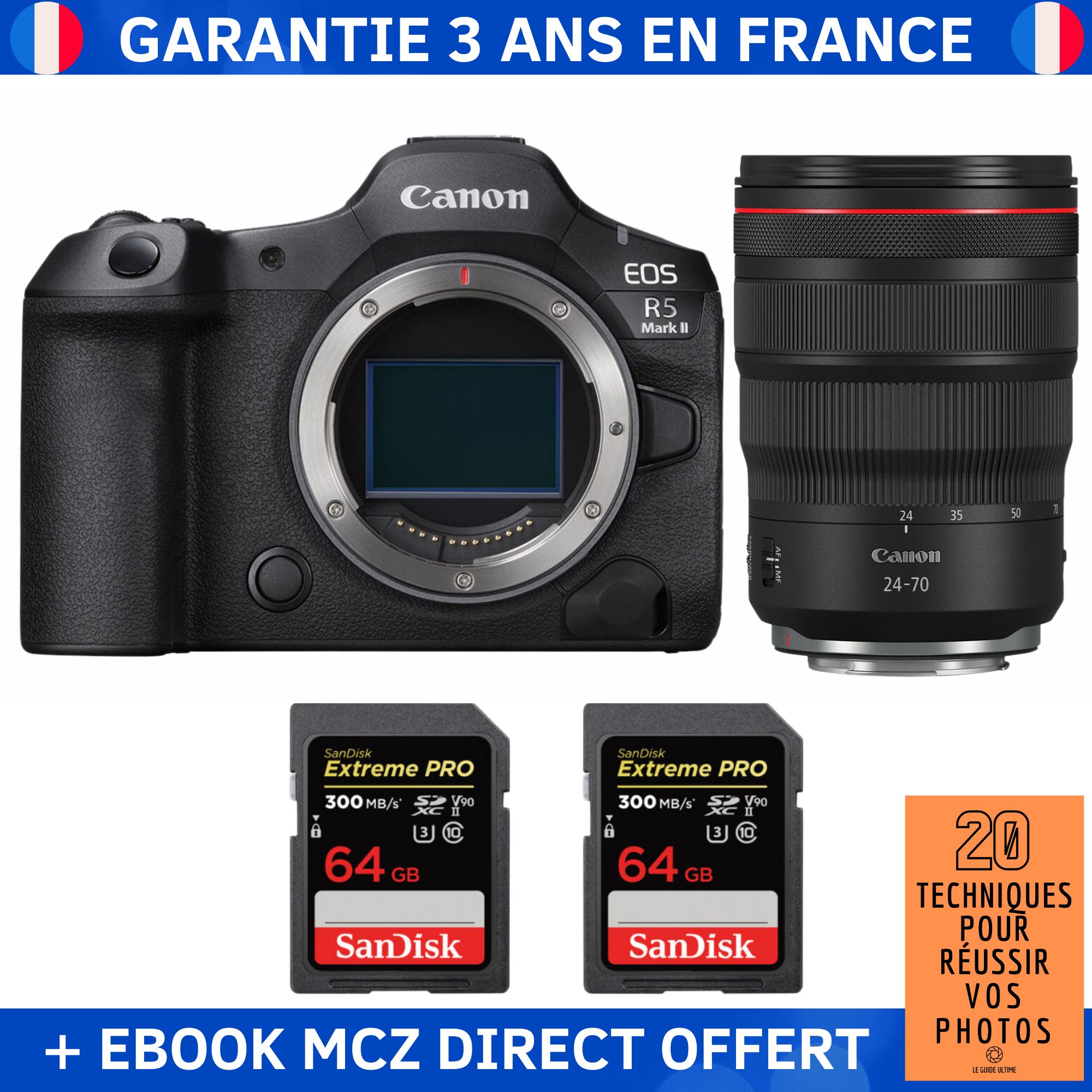 Canon EOS R5 Mark II + RF 24 70mm f2.8 IS USM + 2 SanDisk Extreme PRO UHS II SDXC 300 MB/ + Ebook '20 Techniques pour Réussir vos Photos' Appareil Photo Hybride Canon - vue 3